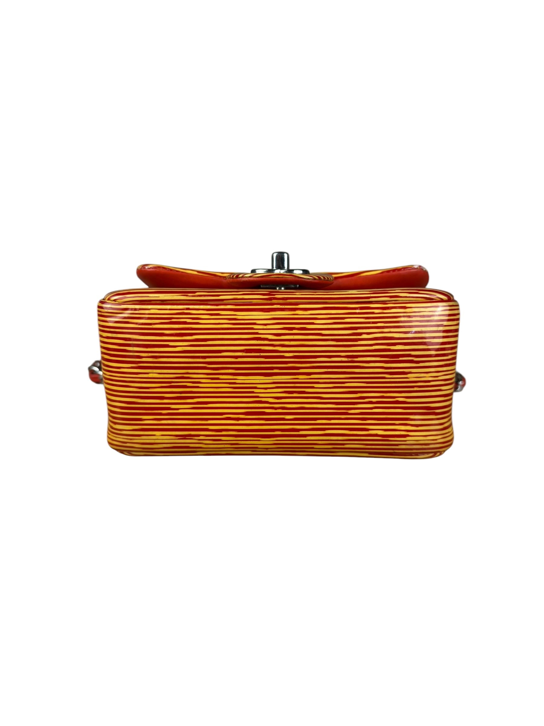Chanel Mini Square Classic Striped Patent Single Flap Bag 2013