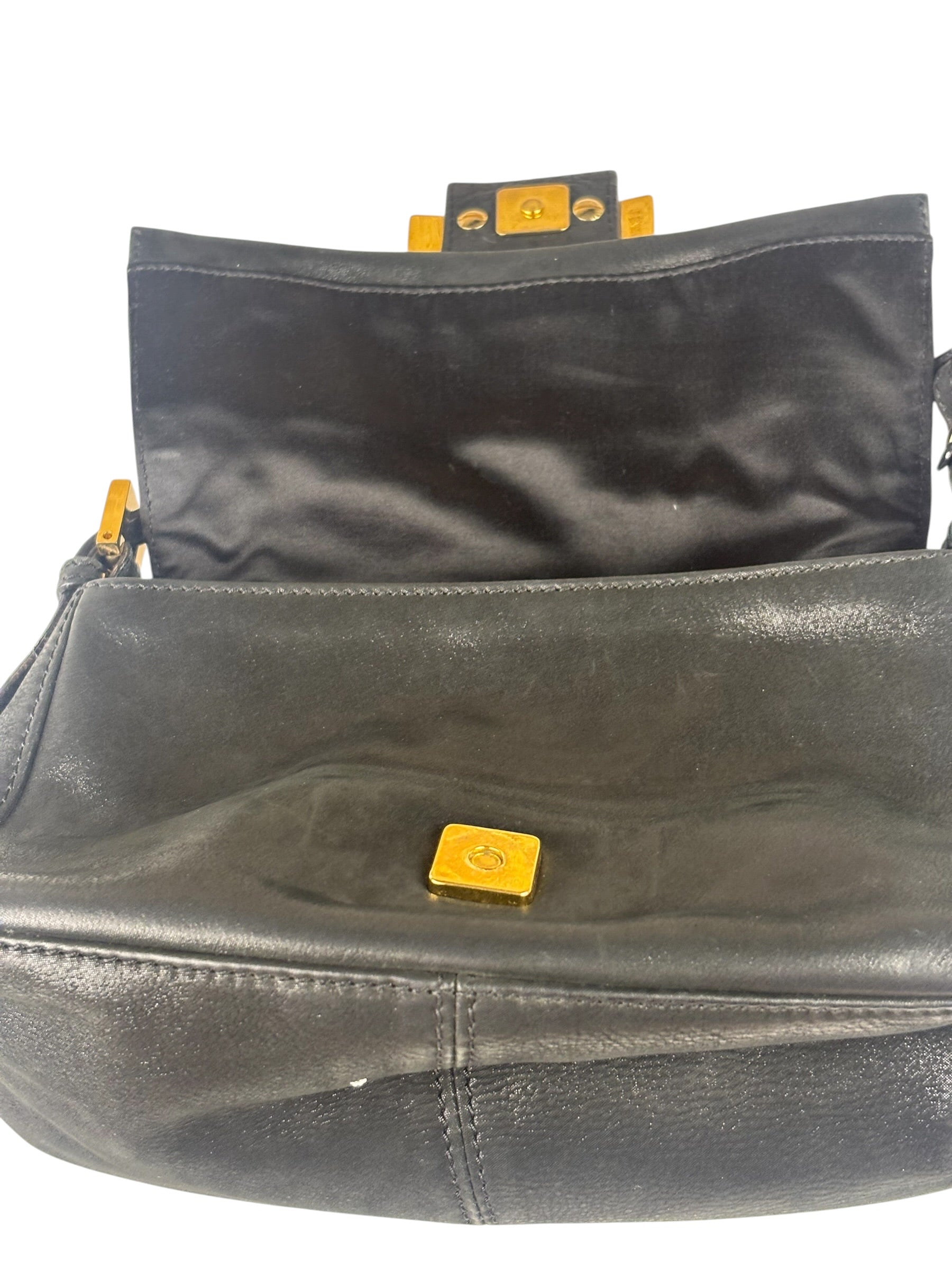 Fendi Shiny Black Suede Small Baguette