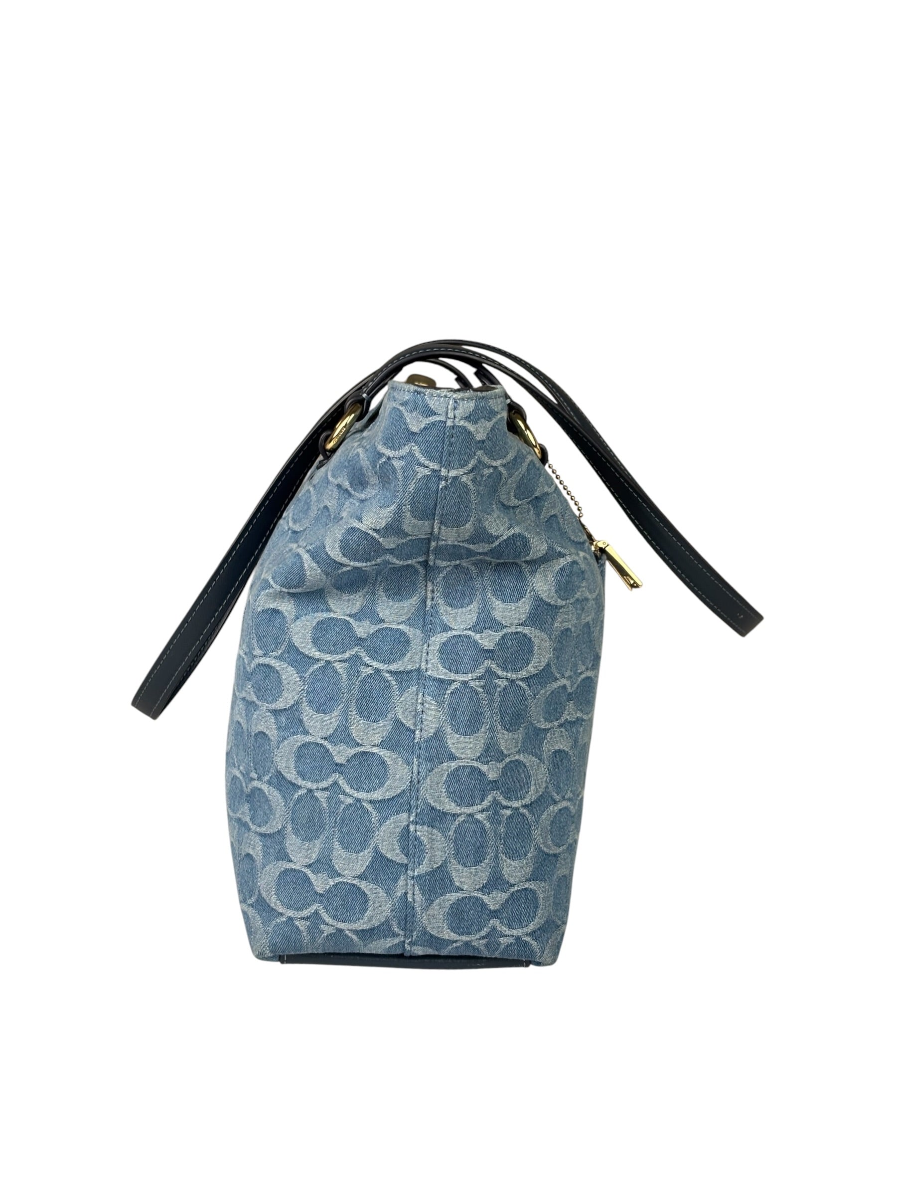 Coach Blue Leather Trim/Denim Signature Station Shoulder Bag