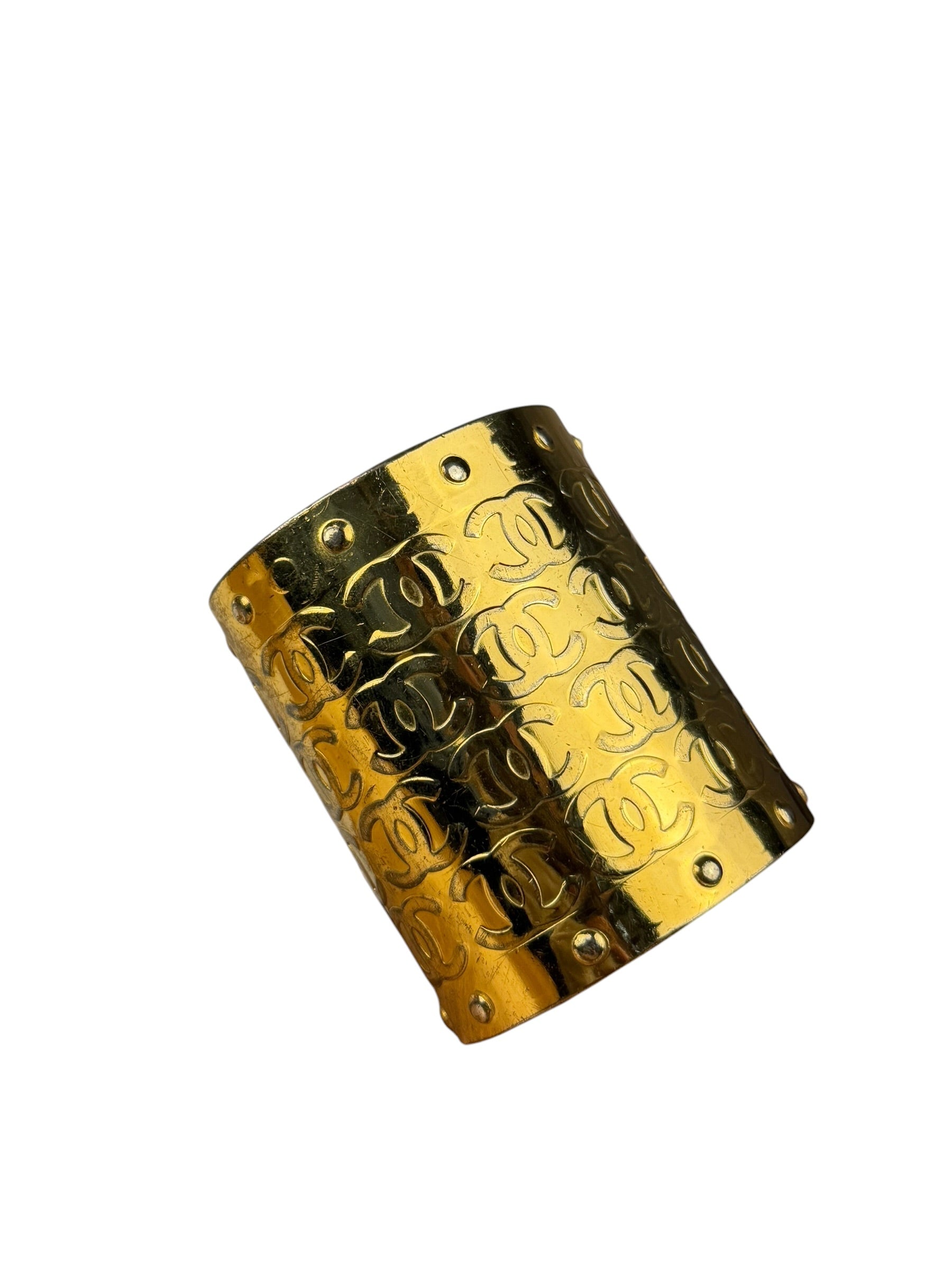 Chanel Vintage Gold CC Print Cuff Bracelet