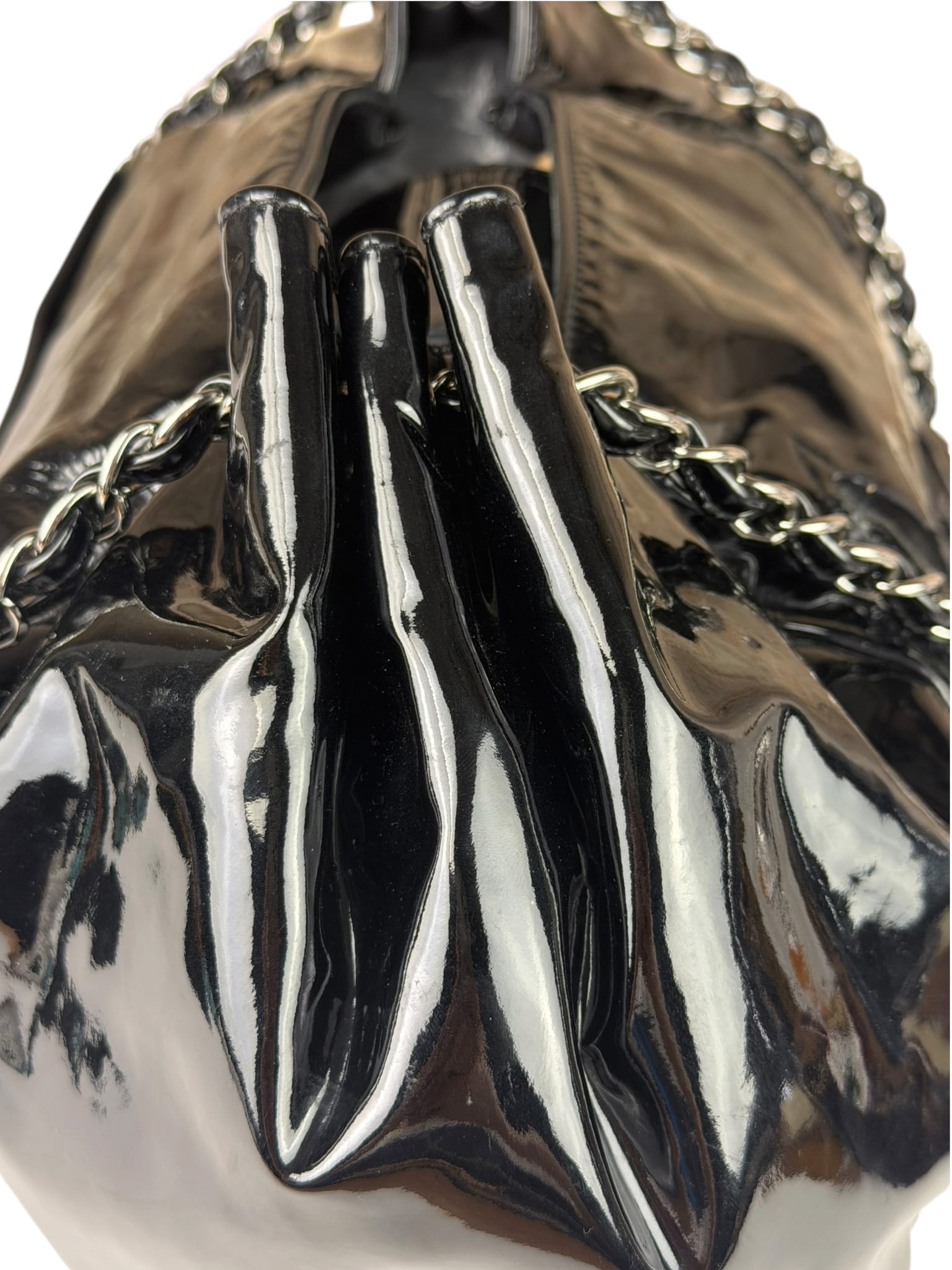 Chanel Black Patent Leather Camellia Petals Shoulder Bag 2010
