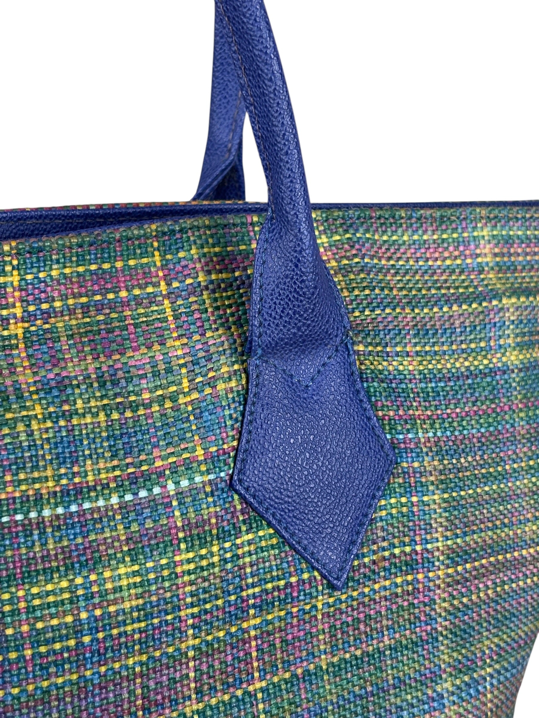 Vivienne Westwood Blue/Green Woven Plaid Saturn Shoulder Bag