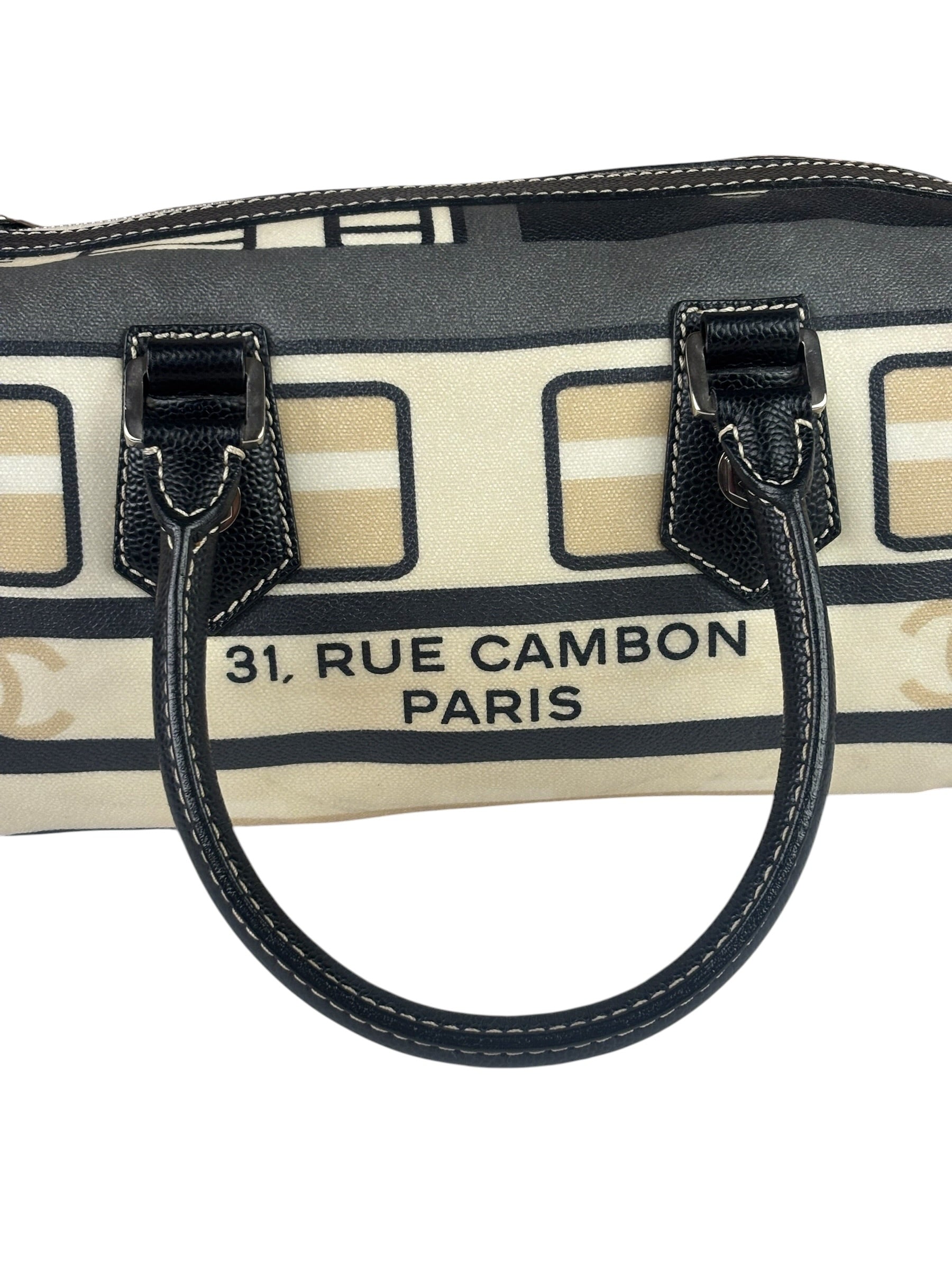 Chanel Cream Leather Coated Canvas Le Train Boston Bag 2006
