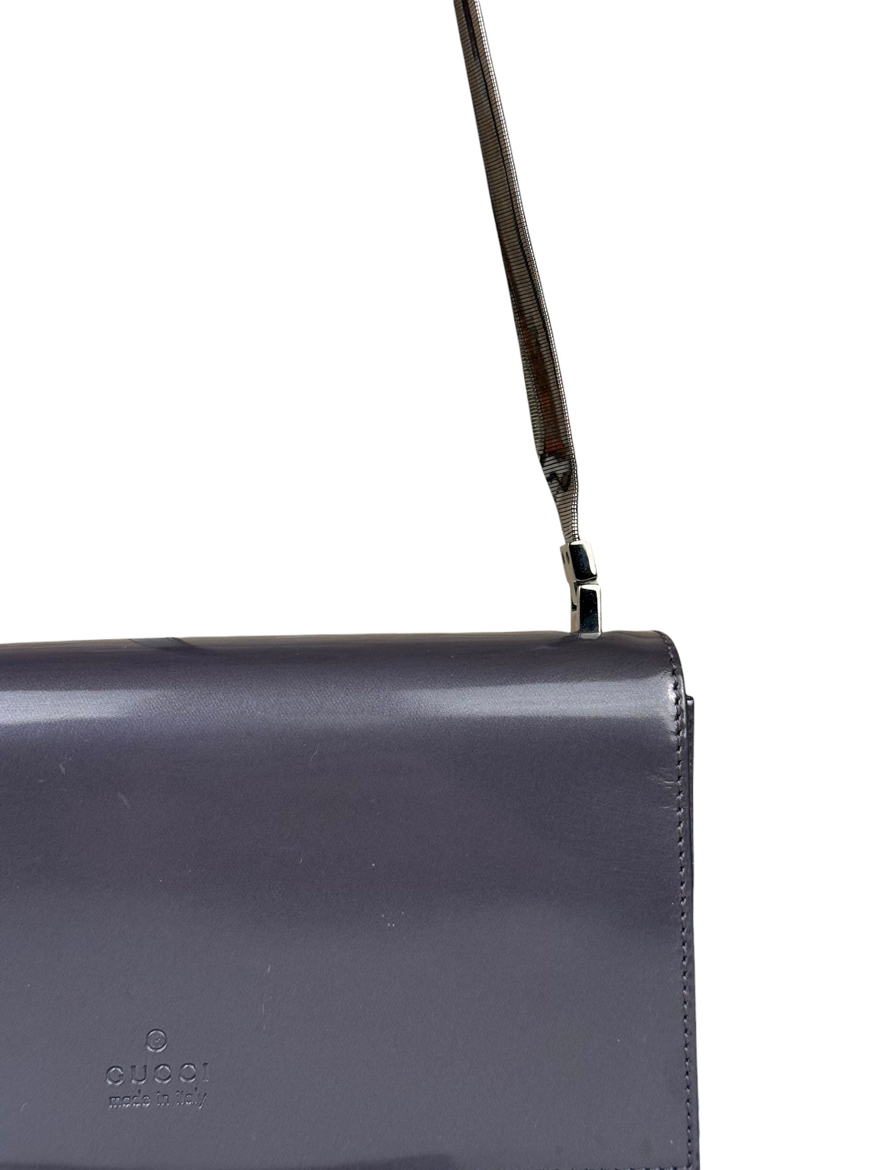 Gucci Grey Patent Leather Flap Mini Shoulder Bag