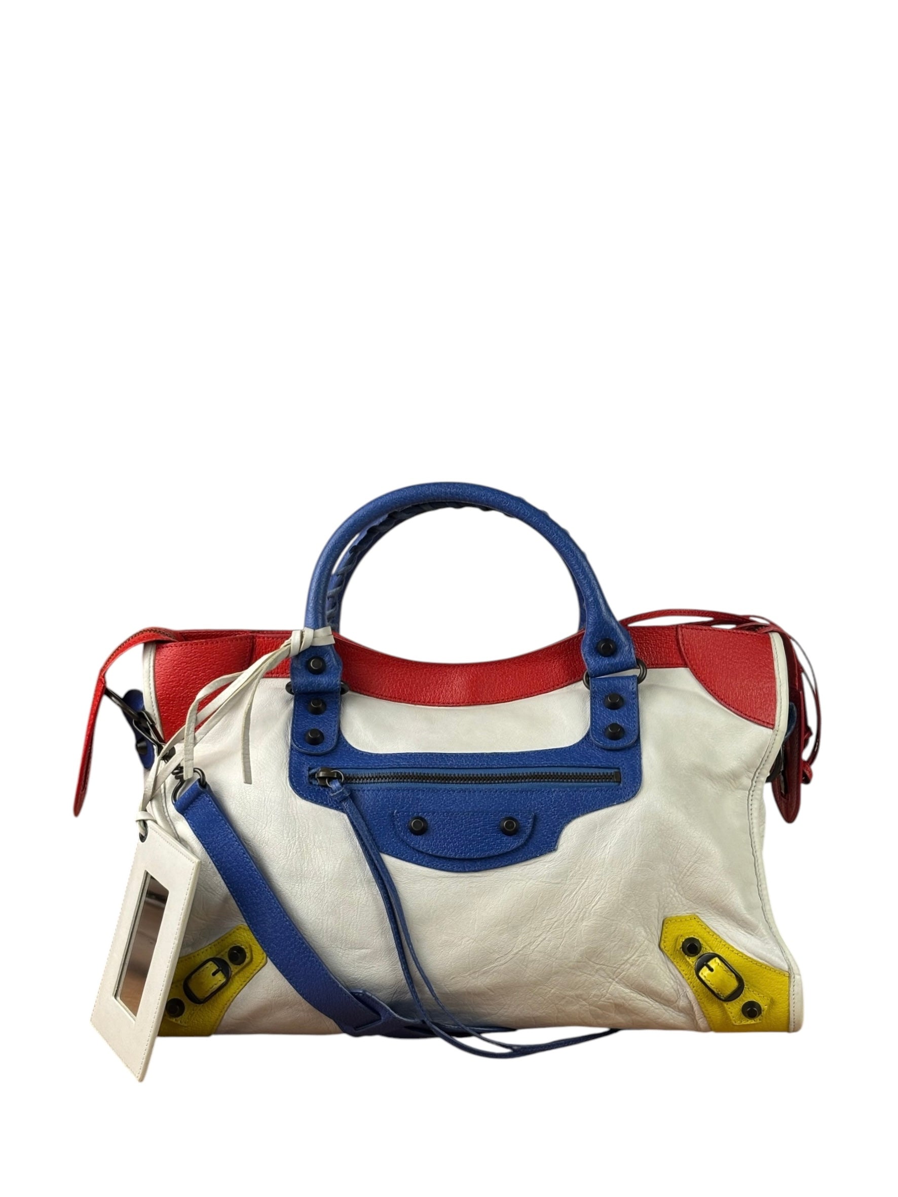Balenciaga White Multicolor Moto 2Way City Bag