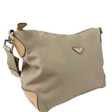 Prada Beige Cloth/Patent Leather Trim Shoulder Bag
