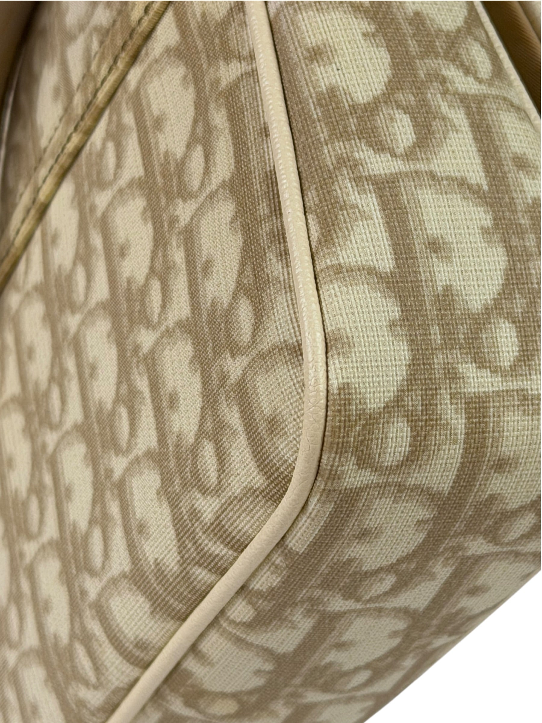 Christian Dior Beige Leather Trim Trotter Floral Embroidered Flap Bag