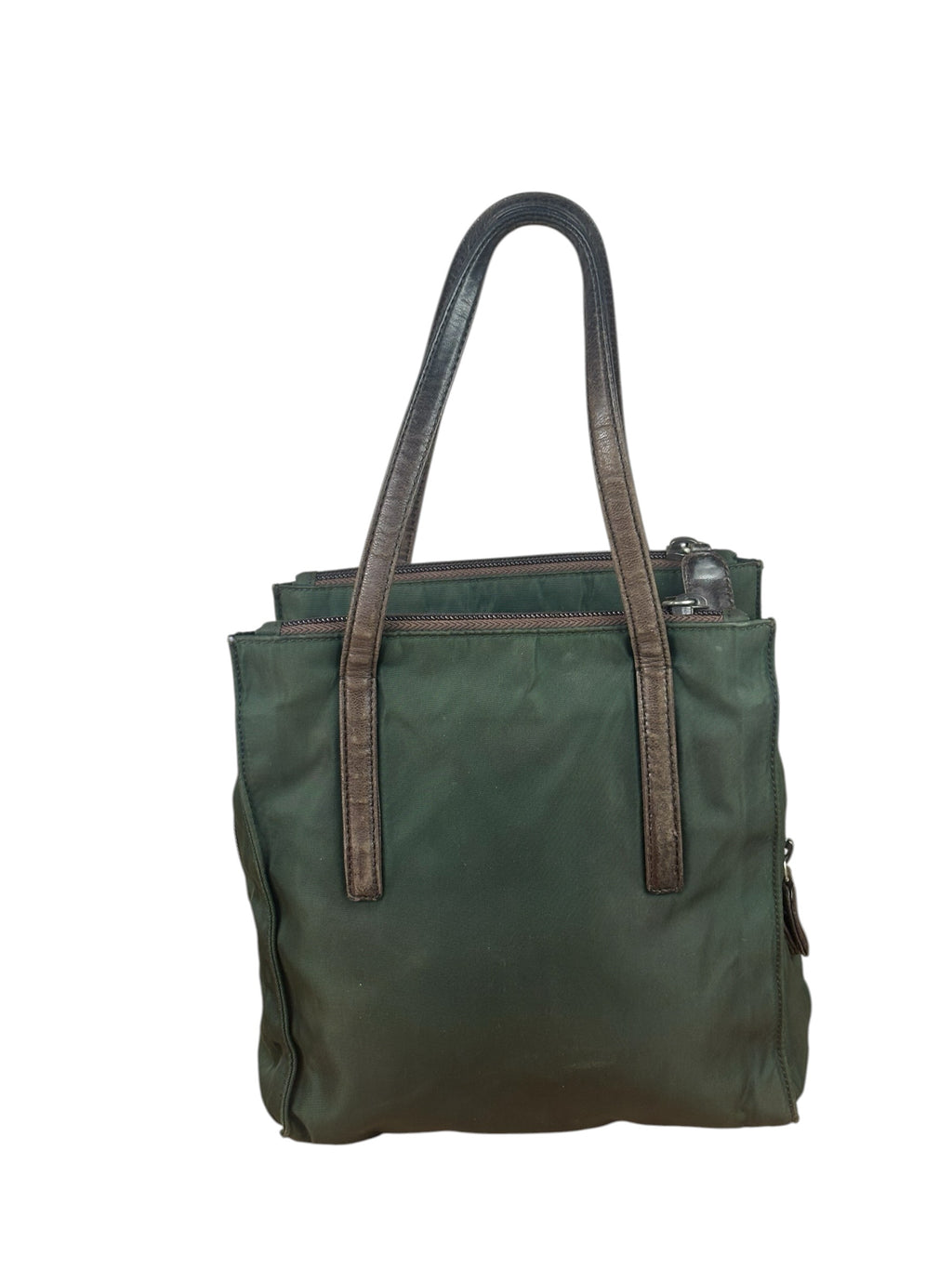 Prada Green/Brown Leather Trim/Nylon Tote