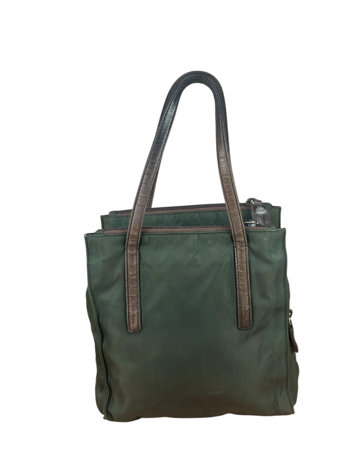 Prada Green/Brown Leather Trim/Nylon Tote