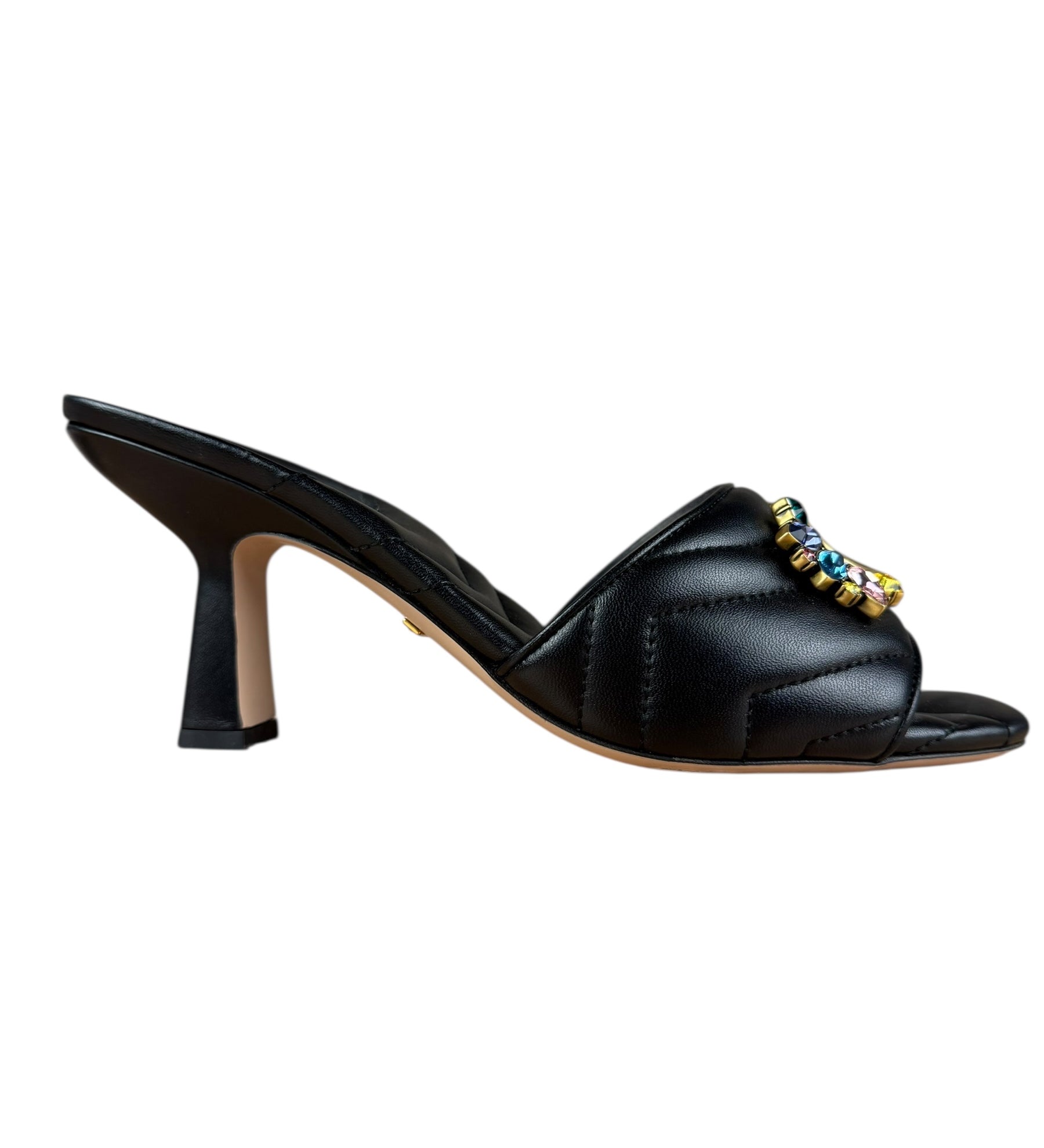 Gucci Black Quilted Marmont Crystal-Studded Heels