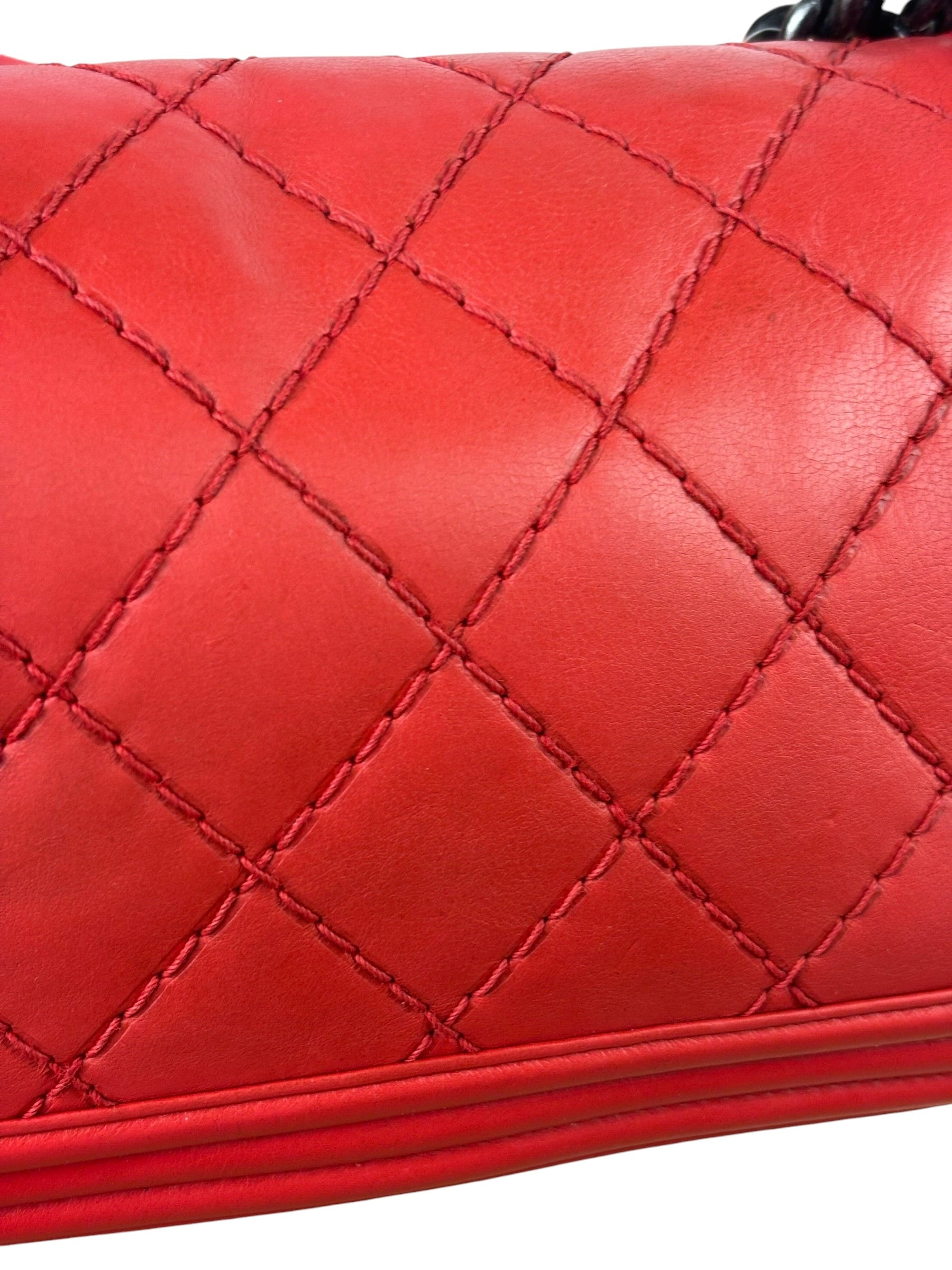 Chanel Red Quilted Lambskin Boy Flap Bag 2013
