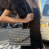 Chanel Houndstooth Tweed Heart Chain Flap Bag 2024
