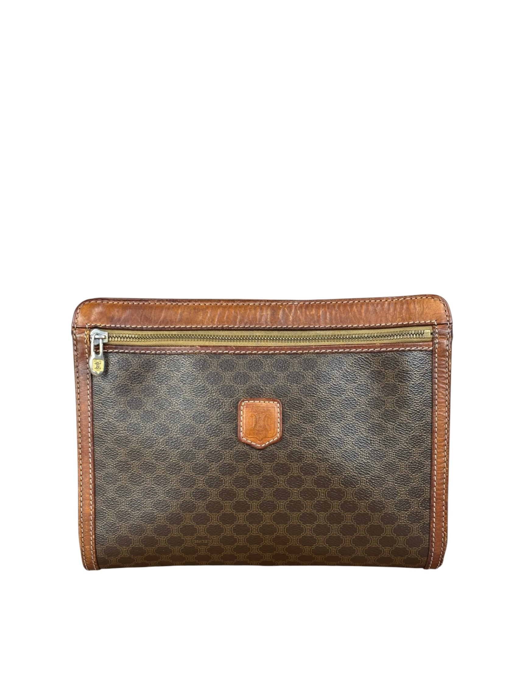 Celine Brown Leather Macadam Clutch