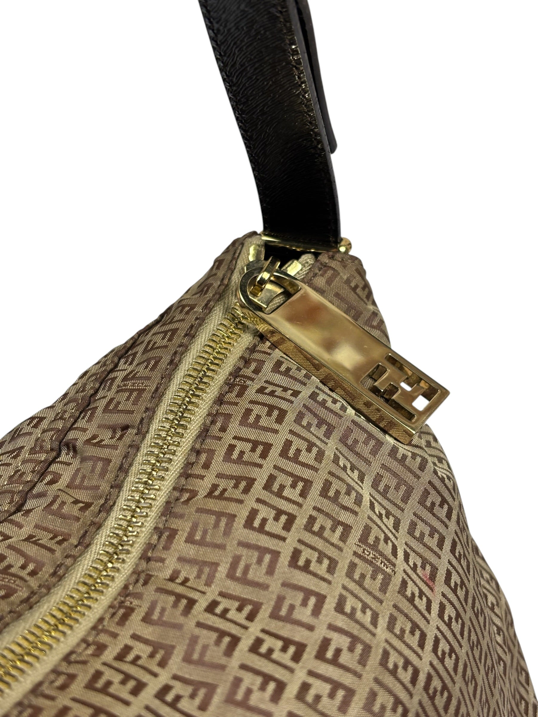 Fendi Brown Leather Trim Zucca Mamma Forever Baguette