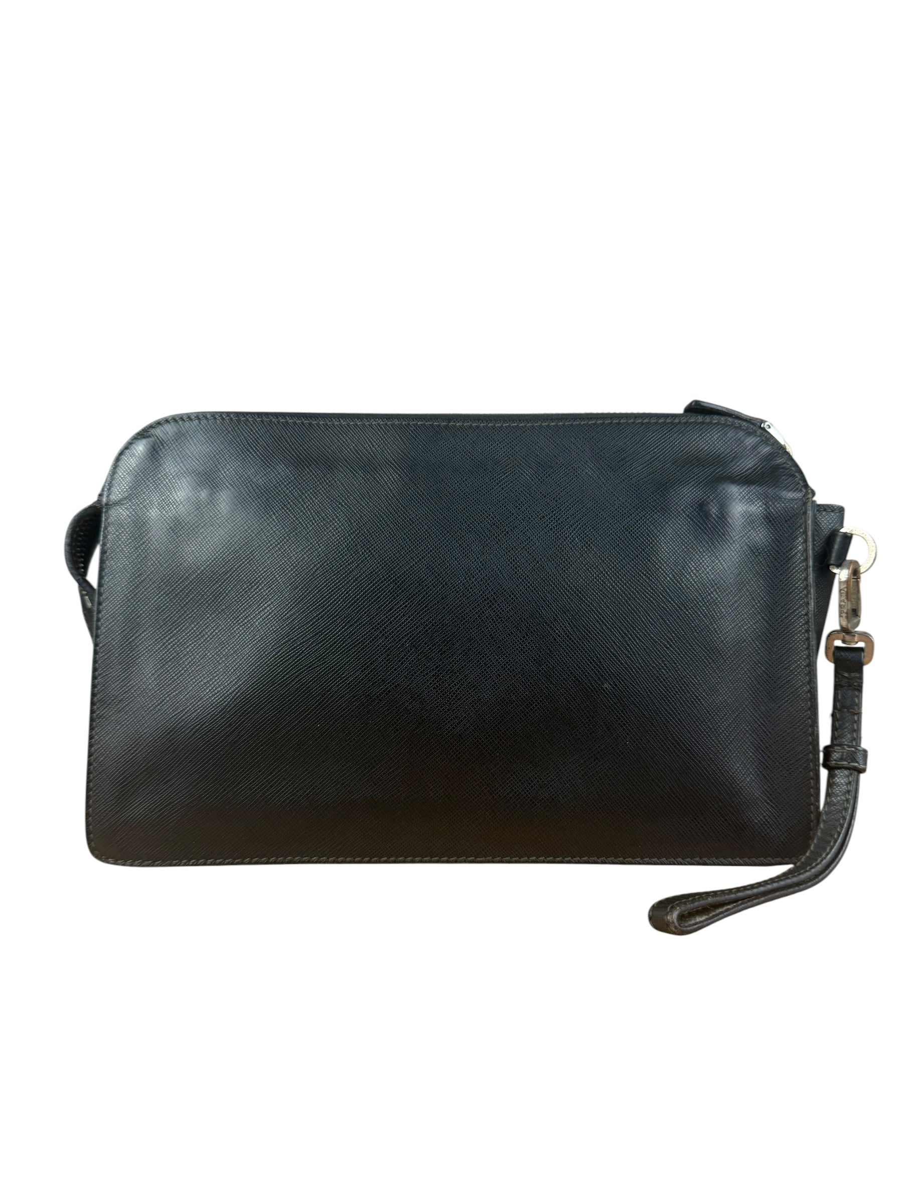 Prada Black Saffiano Bellhop Leather Travel Pouch