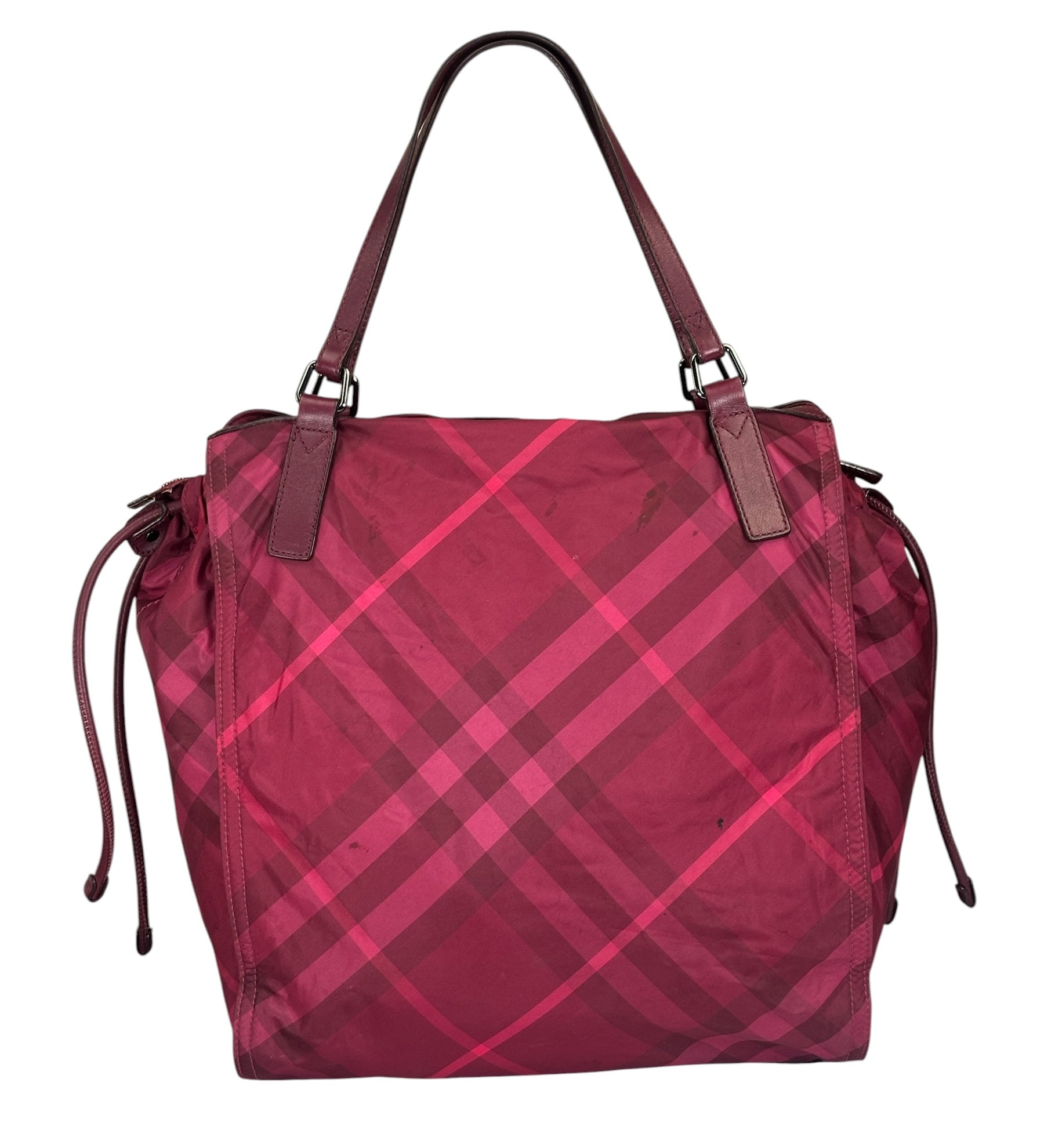 Burberry Plum Nylon/Leather Trim Nova Check Buckleigh Packable Tote