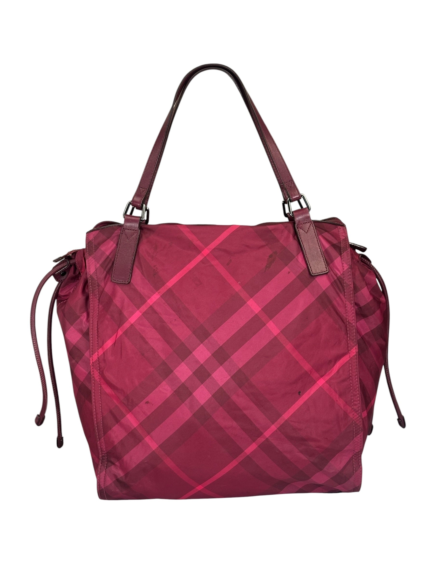 Burberry Plum Nylon/Leather Trim Nova Check Buckleigh Packable Tote