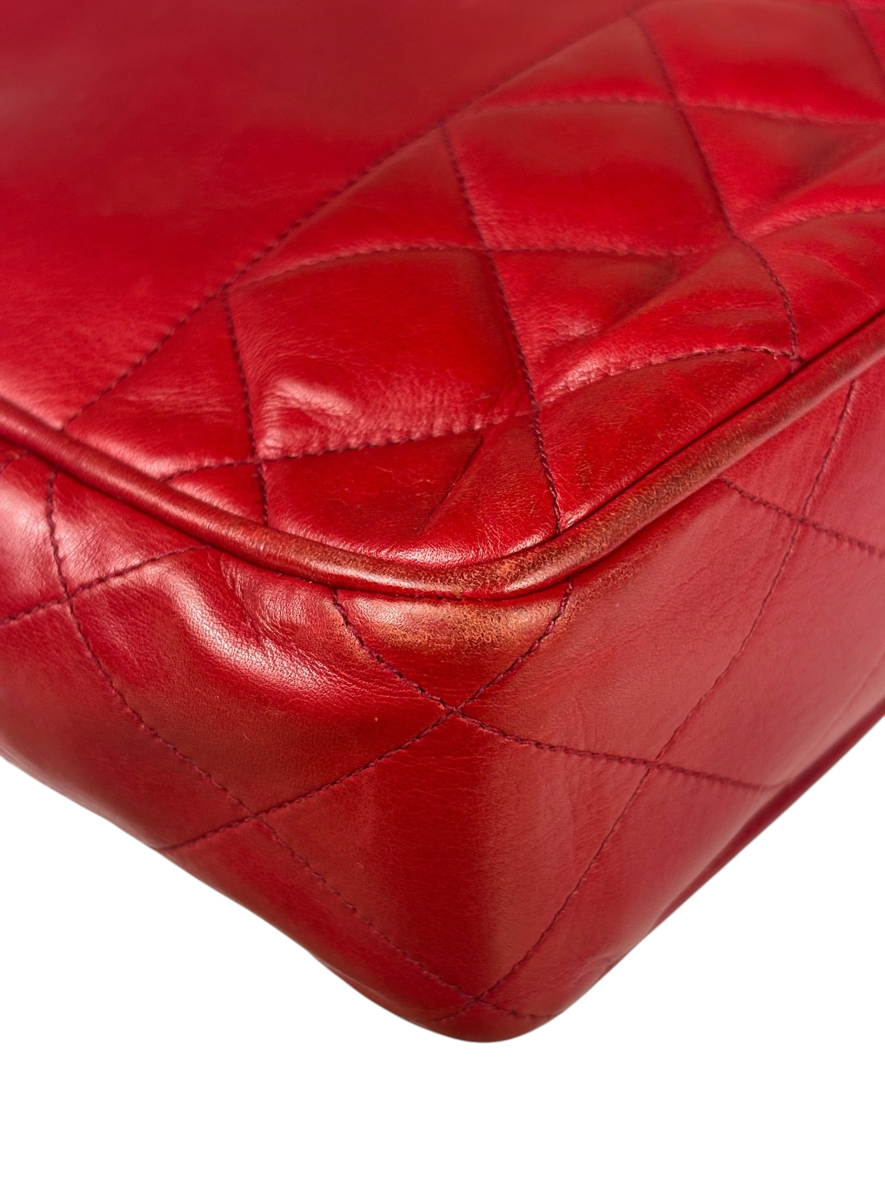 Chanel Red Quilted Lambskin Chain Tote Bag 1990