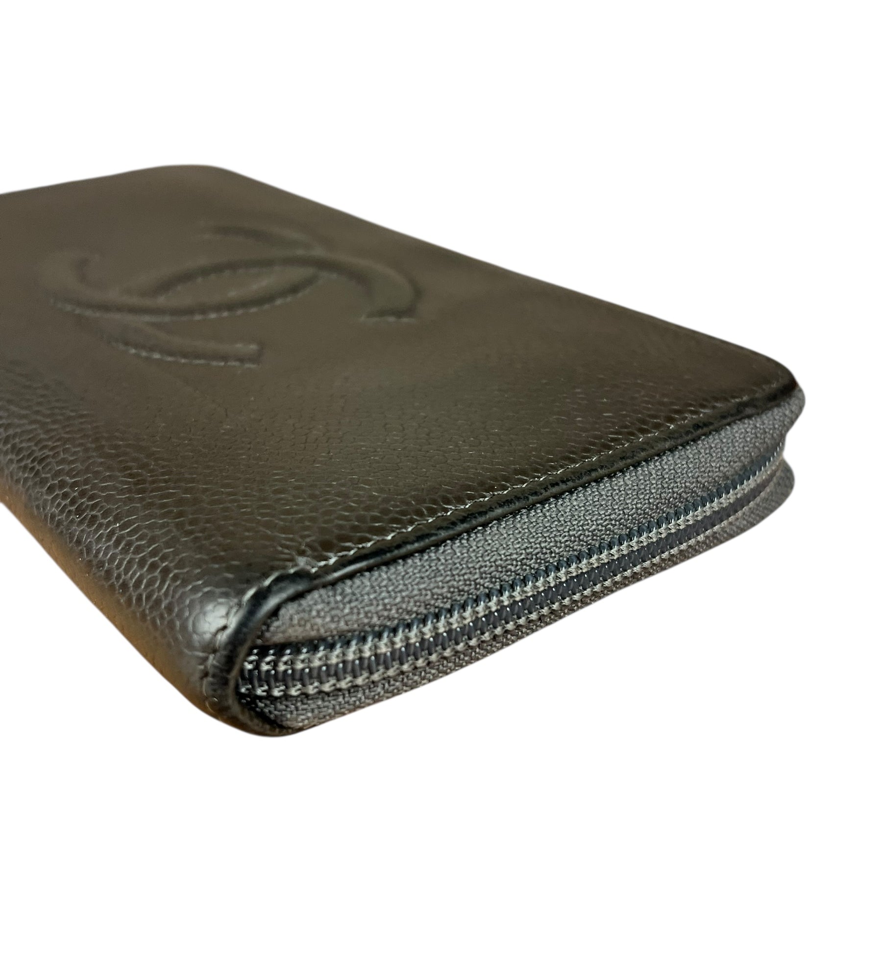Chanel Caviar Leather Grey Zip Wallet