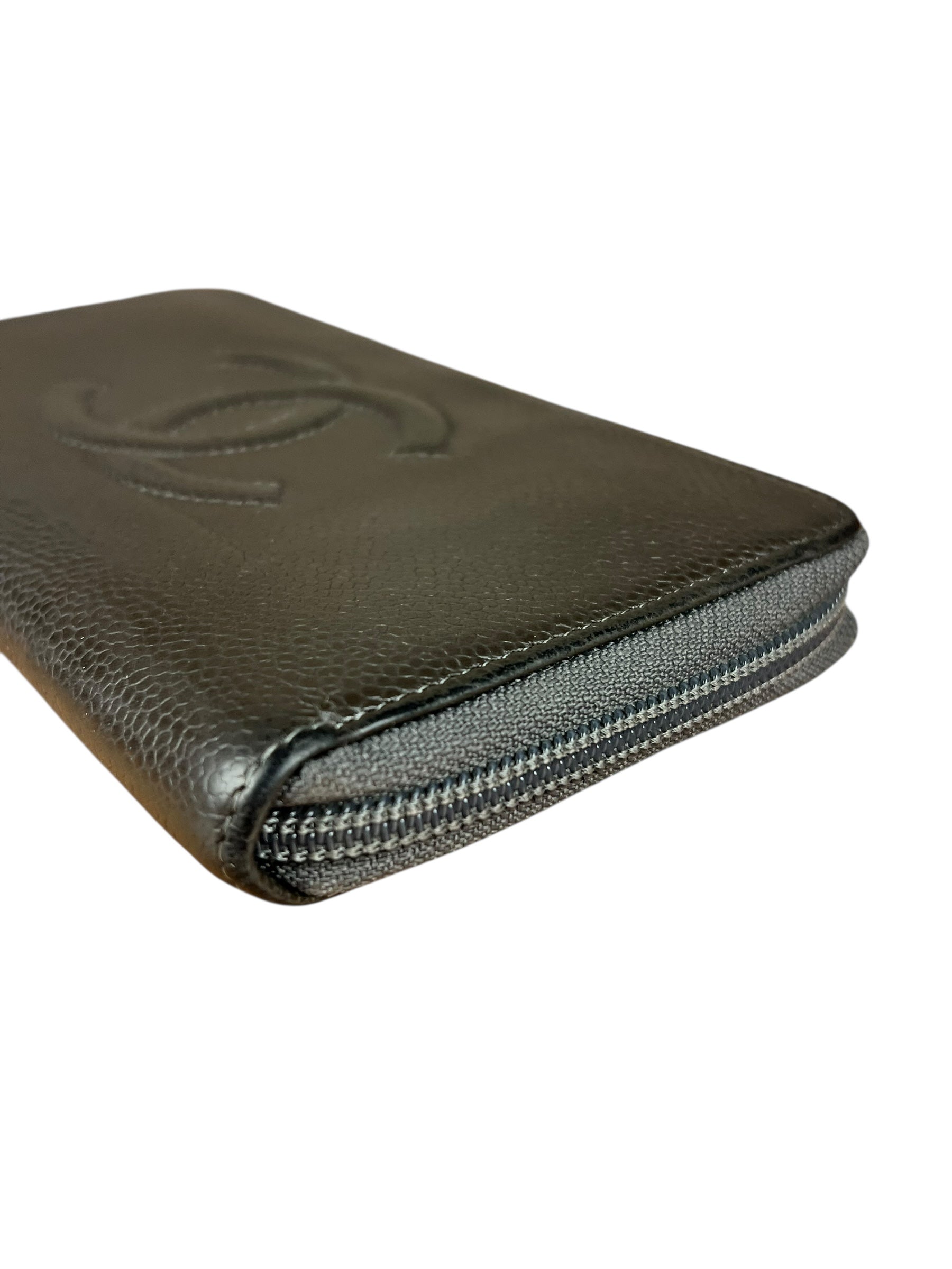 Chanel Caviar Leather Grey Zip Wallet