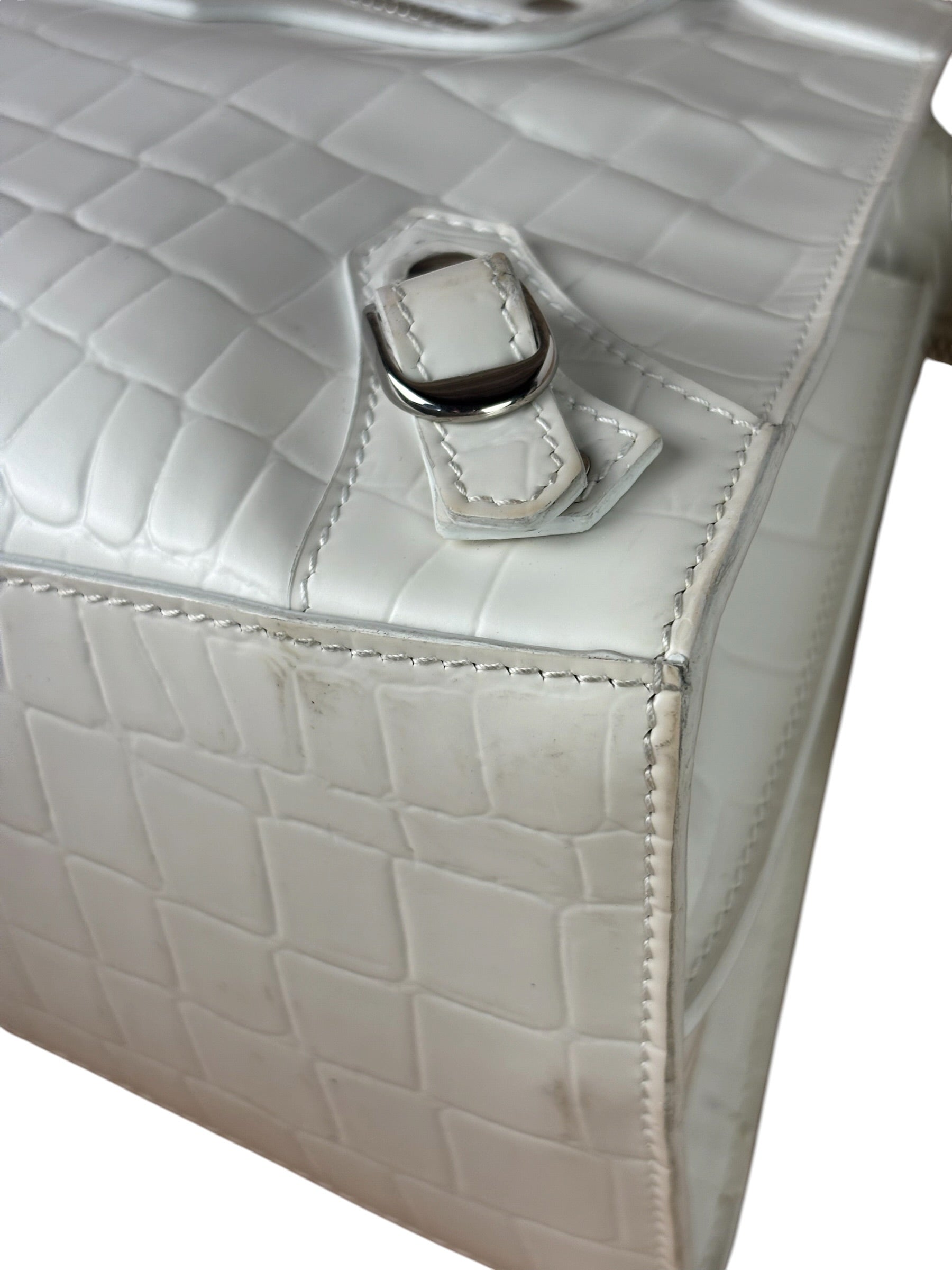 Balenciaga White Crocodile-Embossed Leather Two-Way Bag
