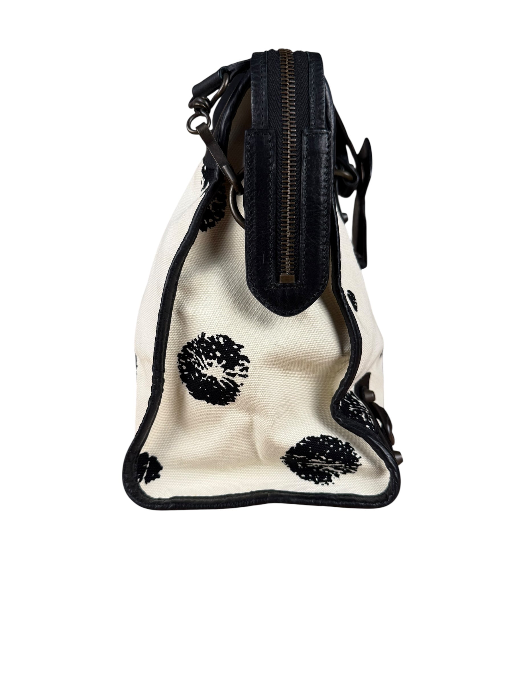 Balenciaga City Bag Canvas Leather Black Beige