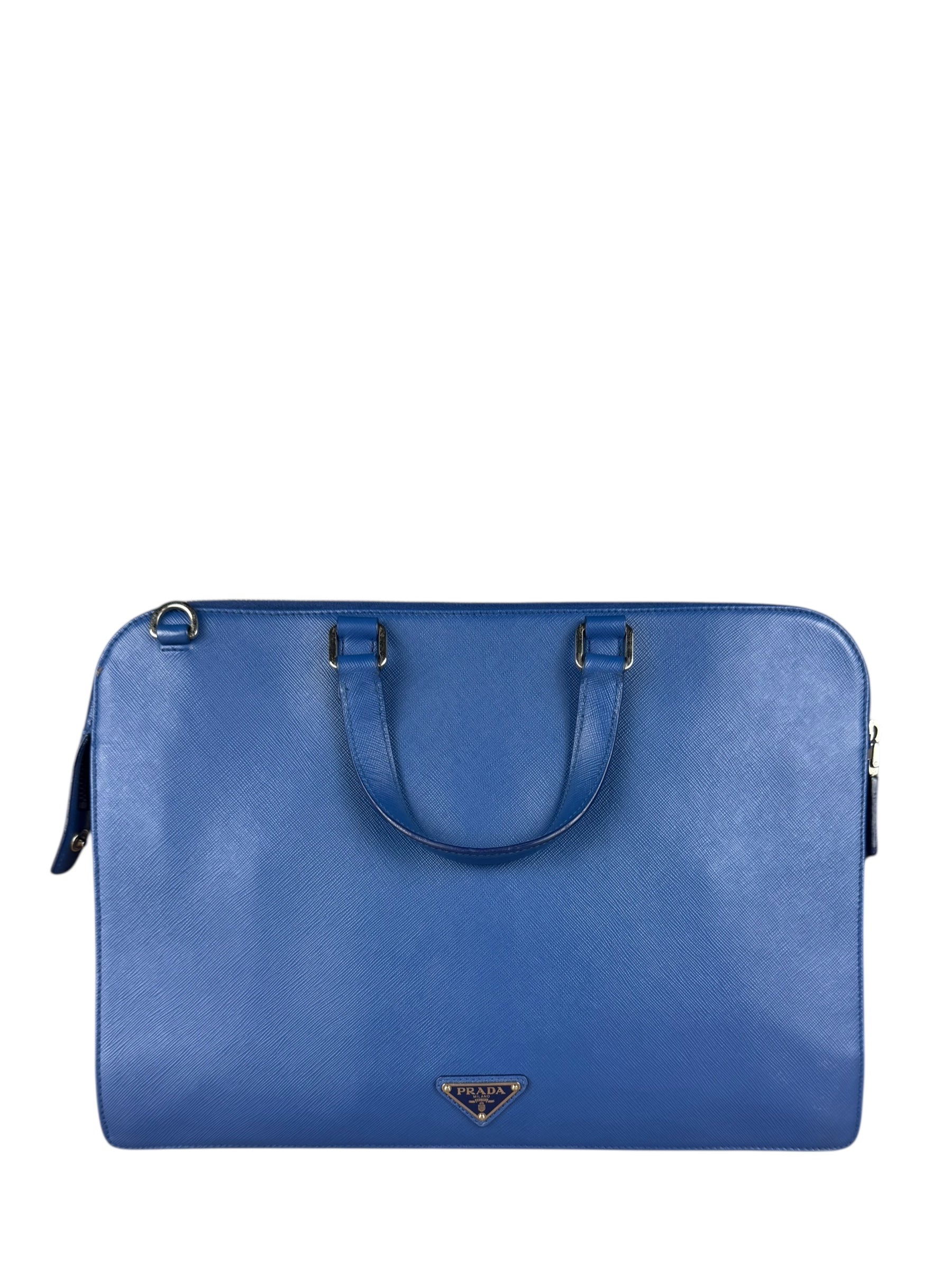 Prada Blue Saffiano Leather 2Way Briefcase Bag