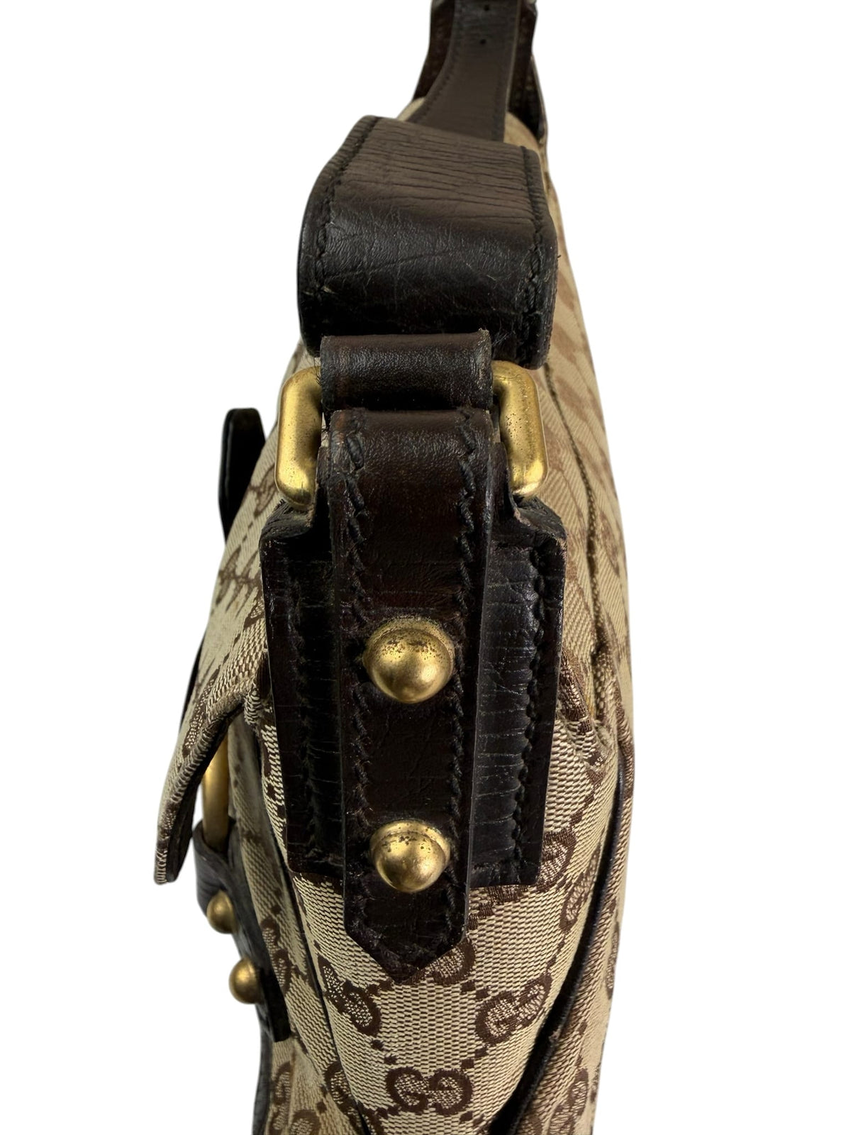 Gucci Brown Leather Trim GG Horsebit Chain Shoulder Bag