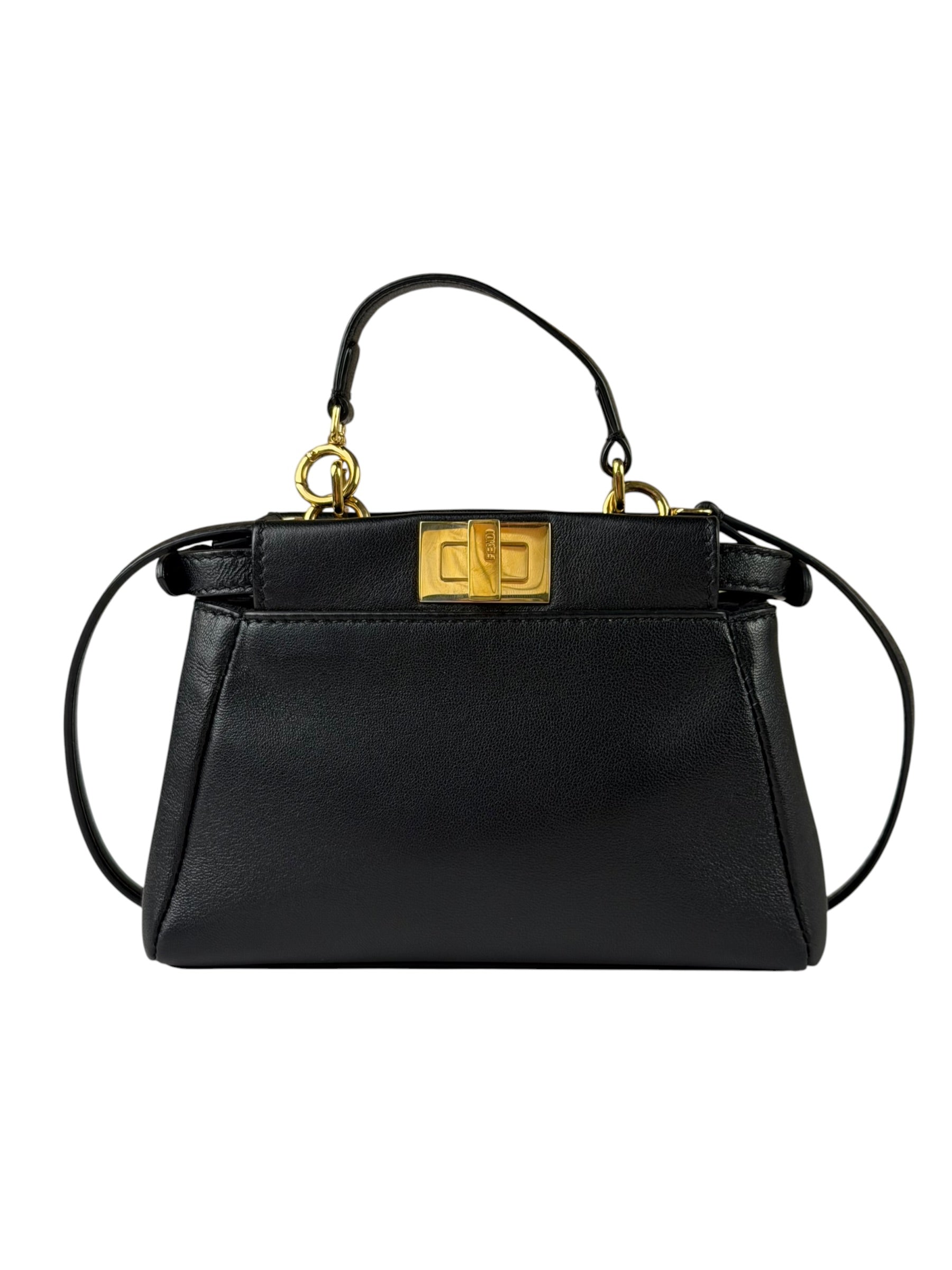 Fendi Black Leather Nano Peekaboo Two-Way Bag