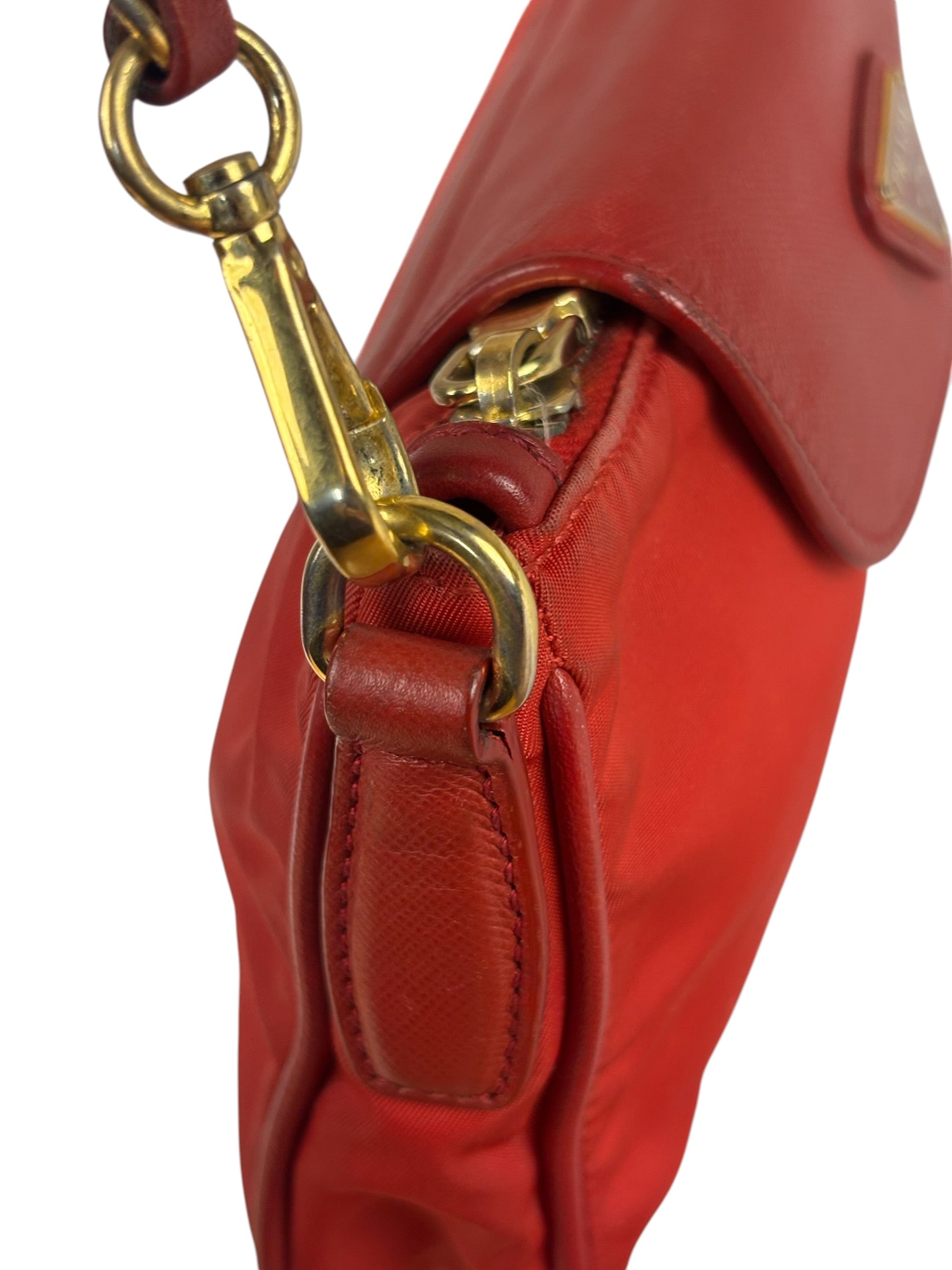 Prada Red Tessuto Nylon/Saffiano Leather Trim Two-Way Bag