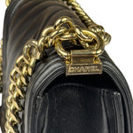 Chanel Black Chevron Leather Boy Medium Flap Bag 2017