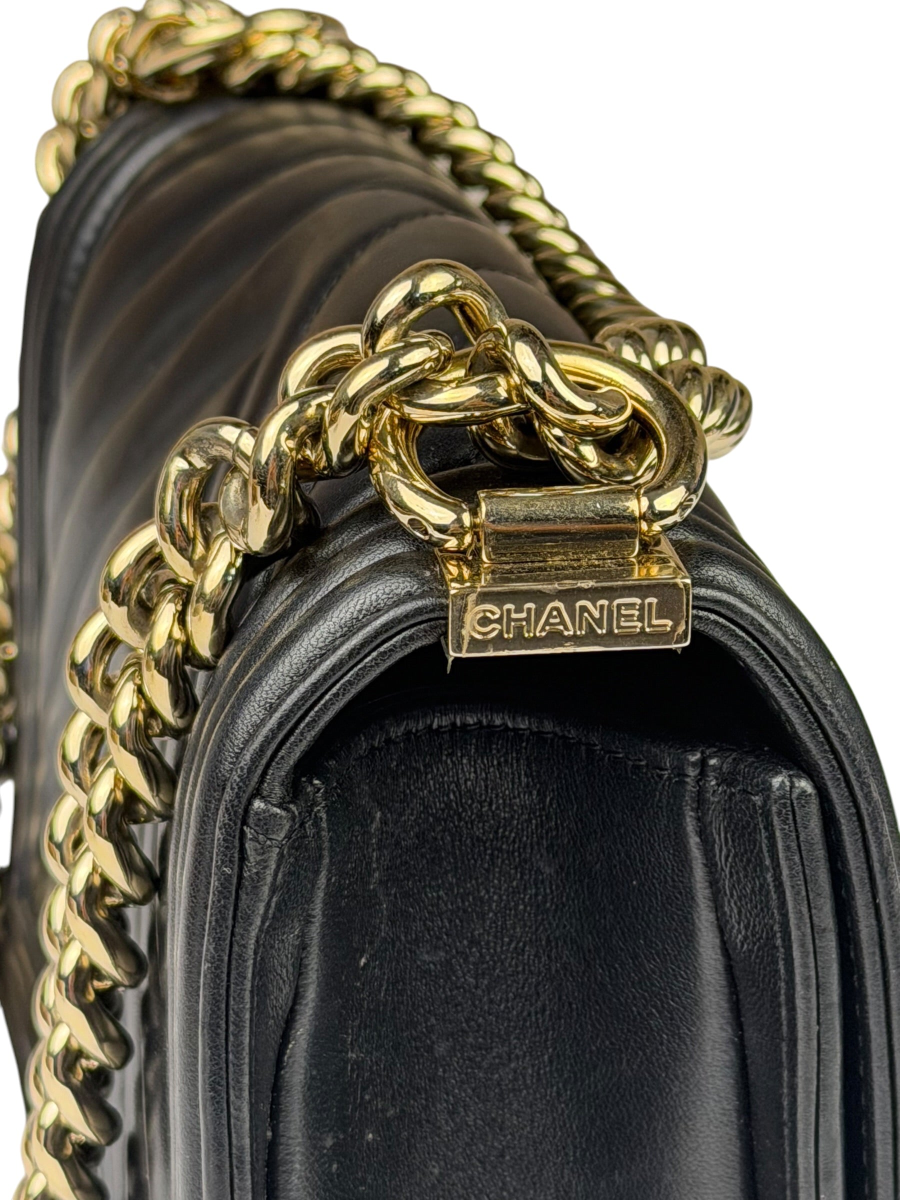 Chanel Black Chevron Leather Boy Medium Flap Bag 2017