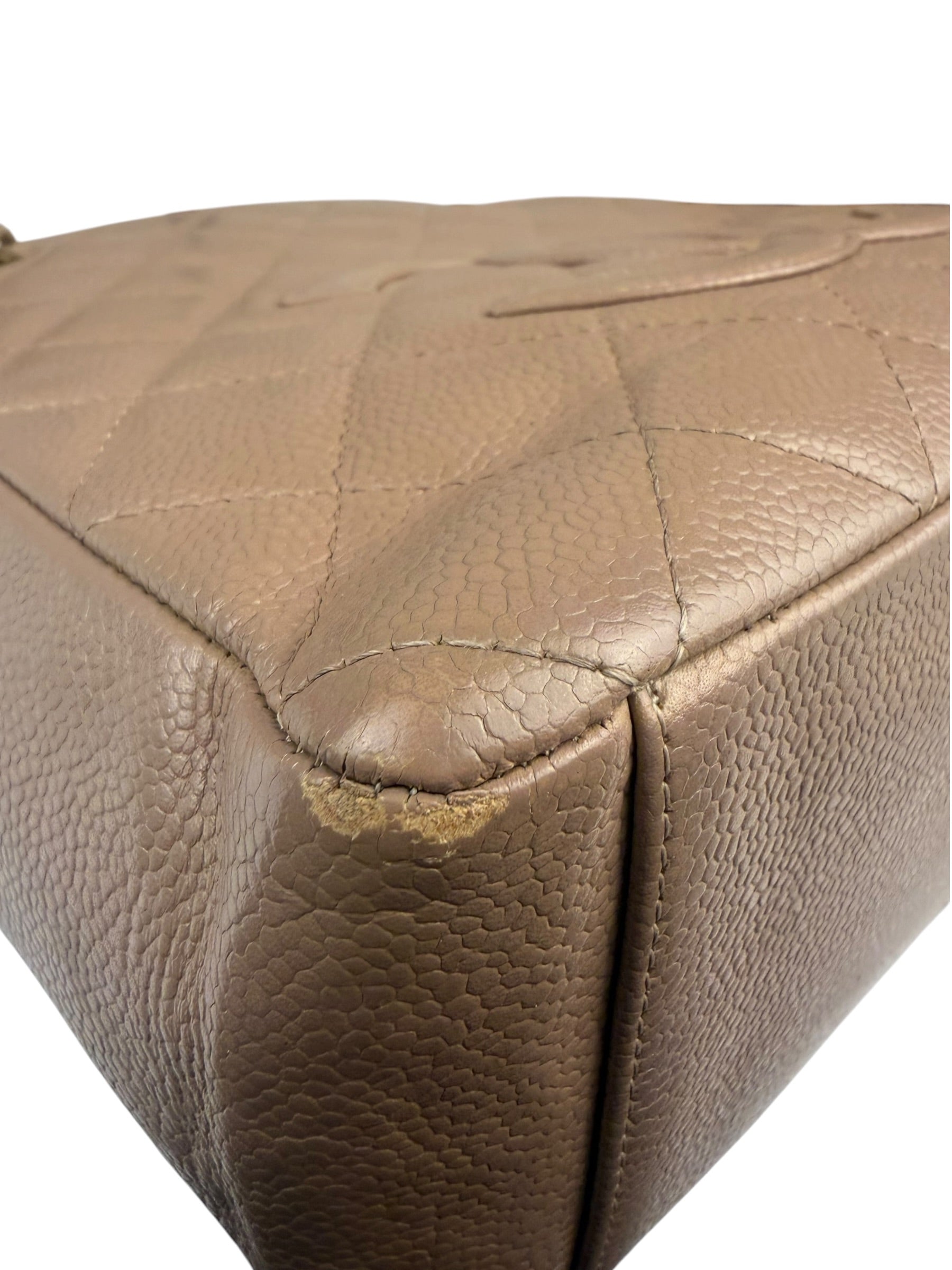 Chanel Beige Quilted Caviar Petite Shopping Tote 2004