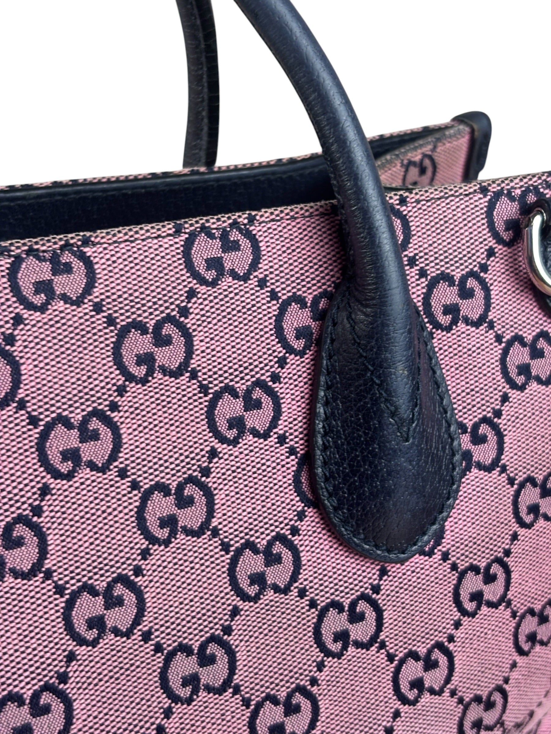 Gucci Bicolor Leather Trim GG Canvas Two-Way Tote Bag
