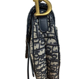 Christian Dior Navy Leather Trim Trotter Saddle Two-Way Bag