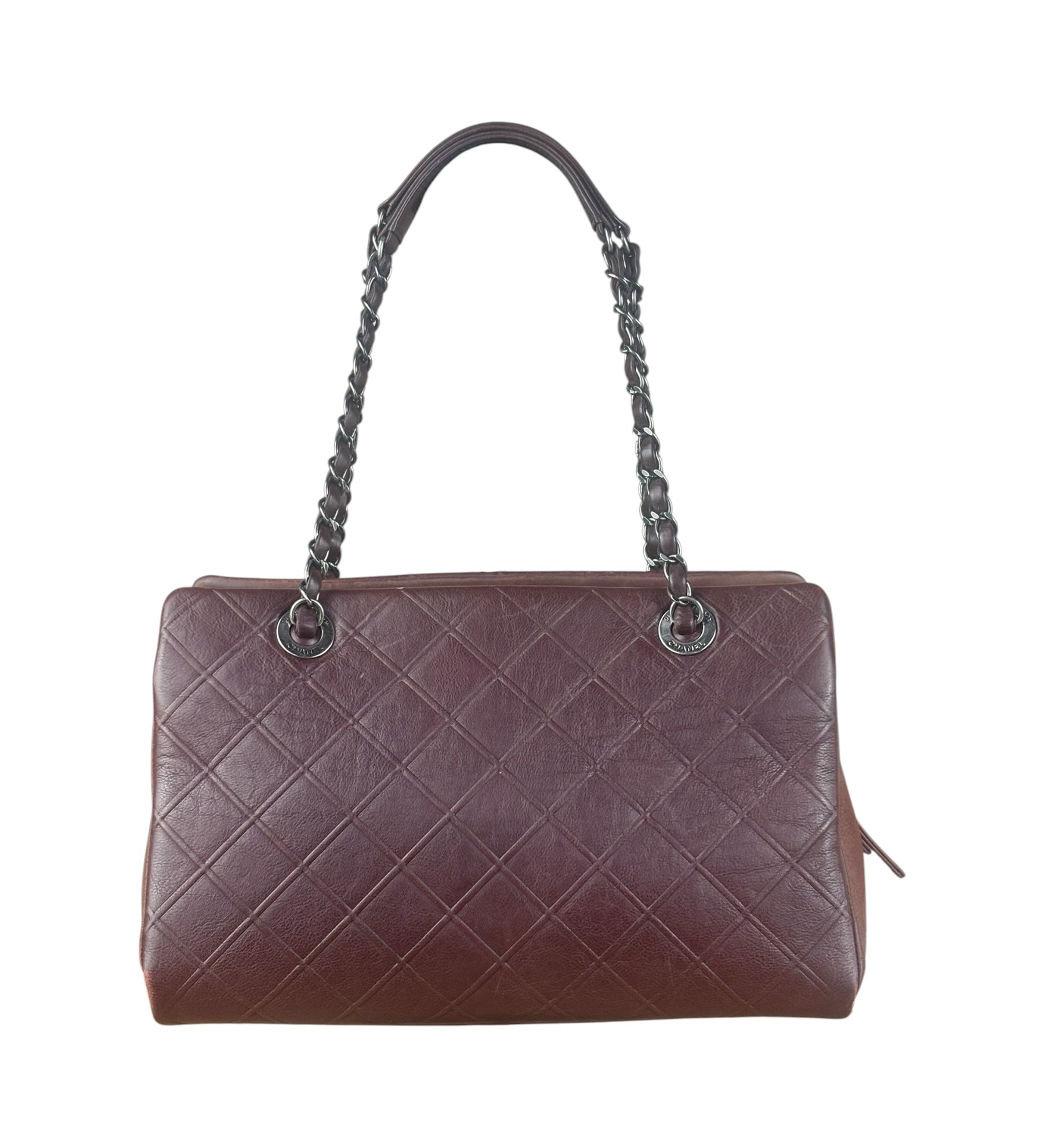 Chanel Burgundy Quilted Leather CC Zip Shoulder Tote 2013
