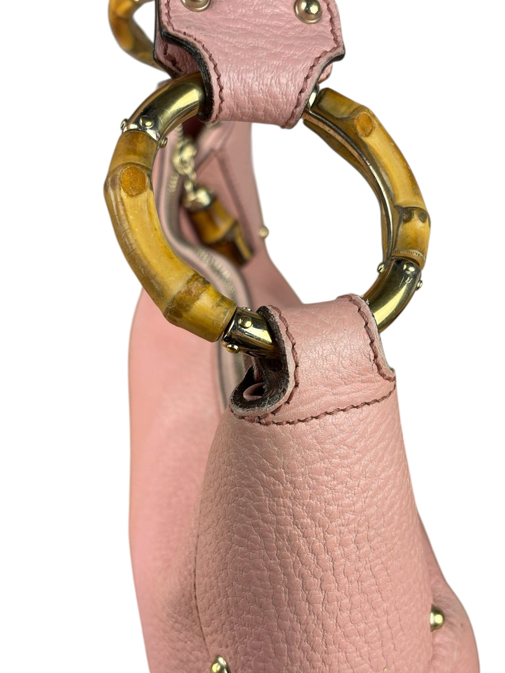 Gucci Pink Pebbled Leather Bamboo Ring Medium Hobo Bag