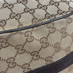 Gucci Vintage Dark Brown Leather Trim GG Canvas Twin Hobo Bag