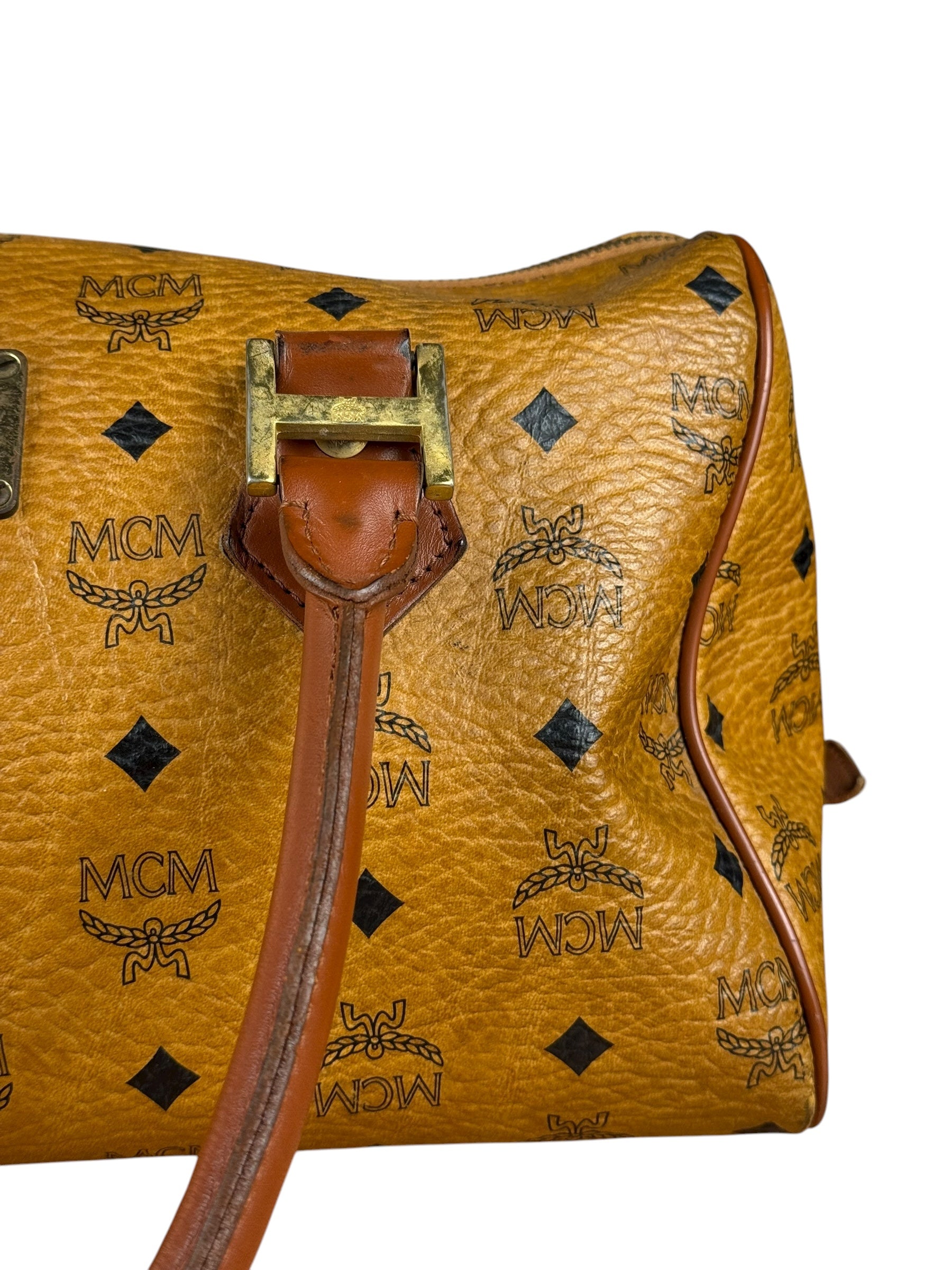 MCM Vintage Leather Logo Boston Handbag