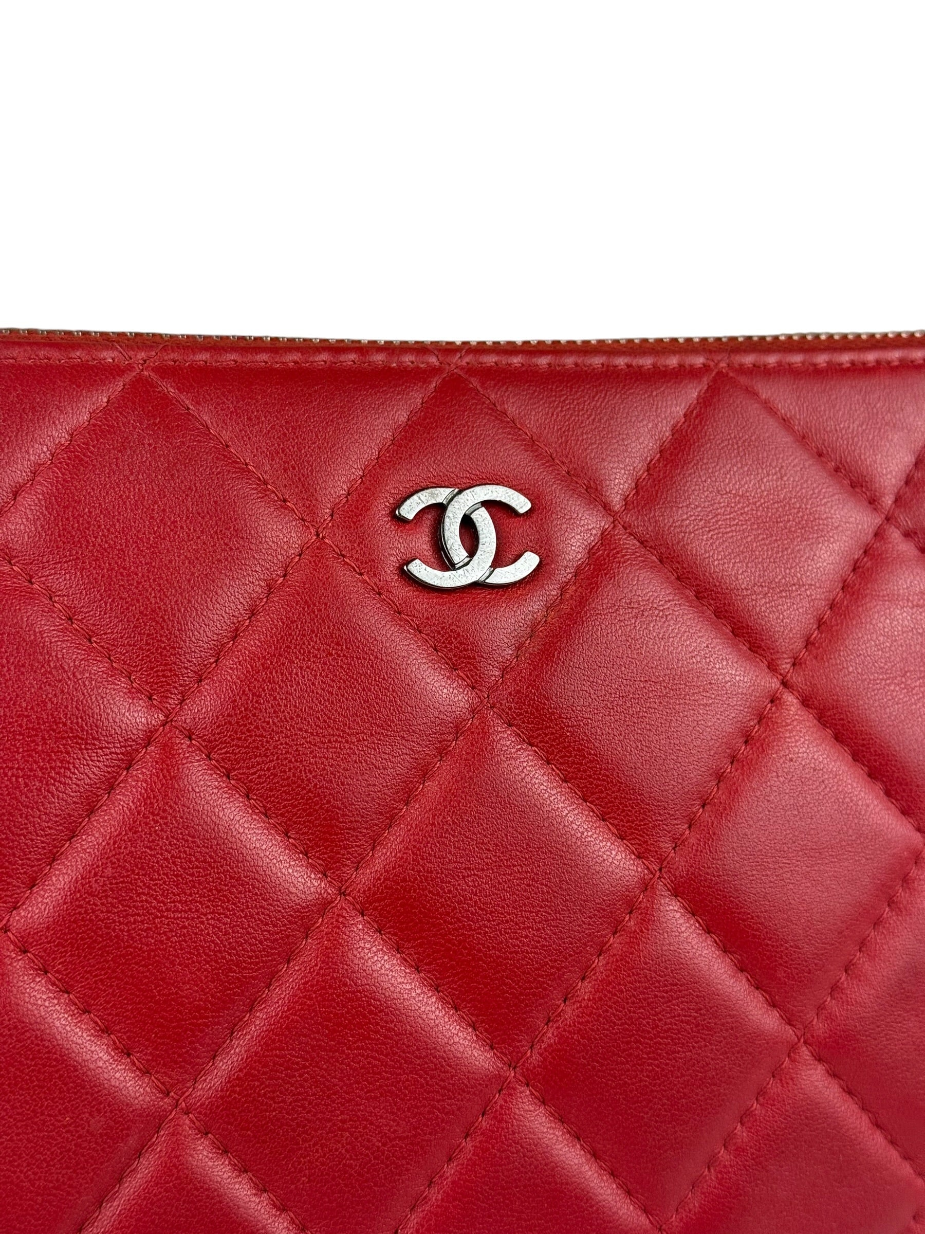 Chanel Vintage Red Leather Classics O-Case Clutch 1992
