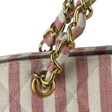 Chanel Vintage Pink/Cream Denim Maxi Stripped Tote 1994