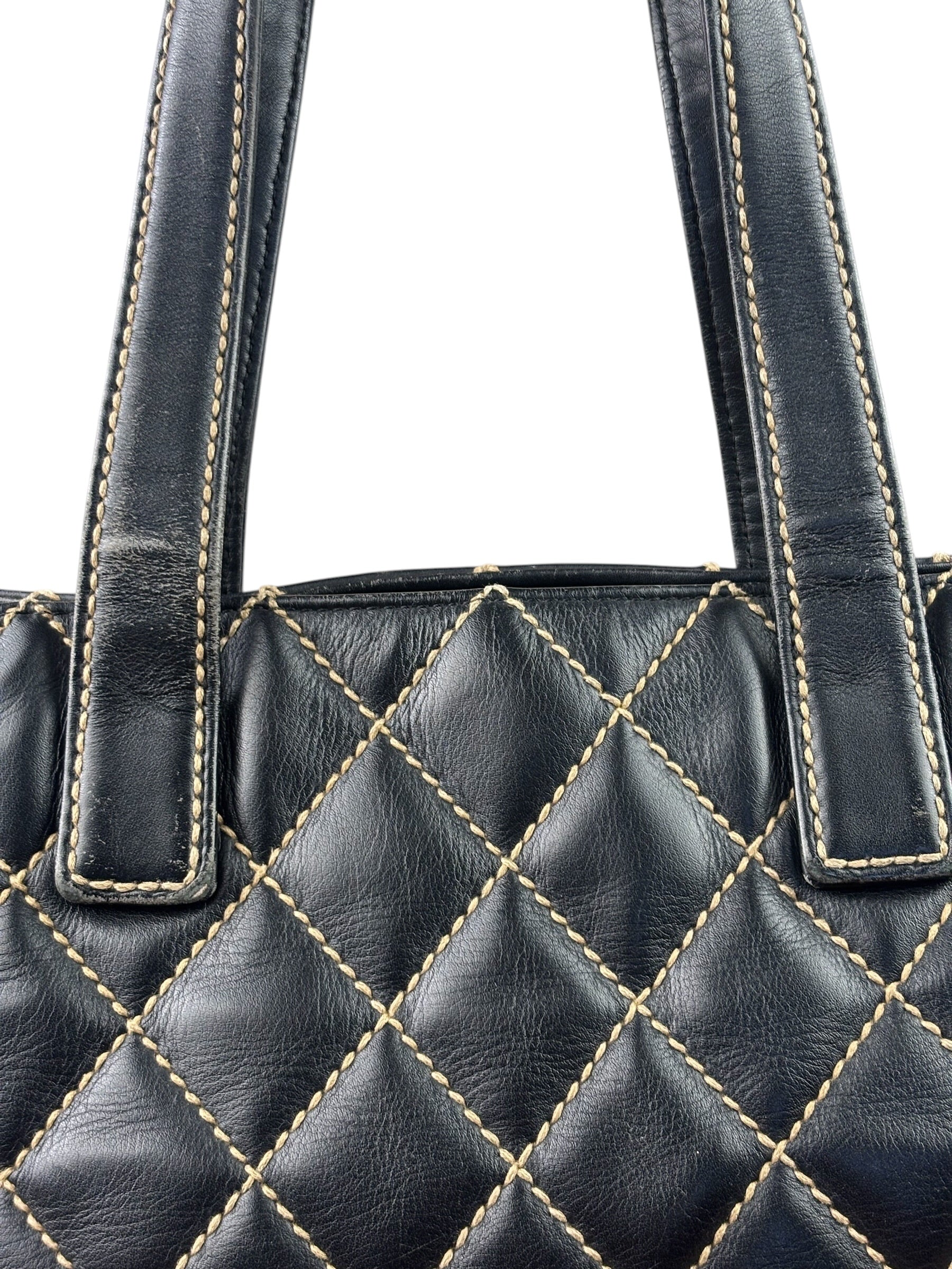 Chanel Black Leather Wild Stitch Surpique Tote 2005