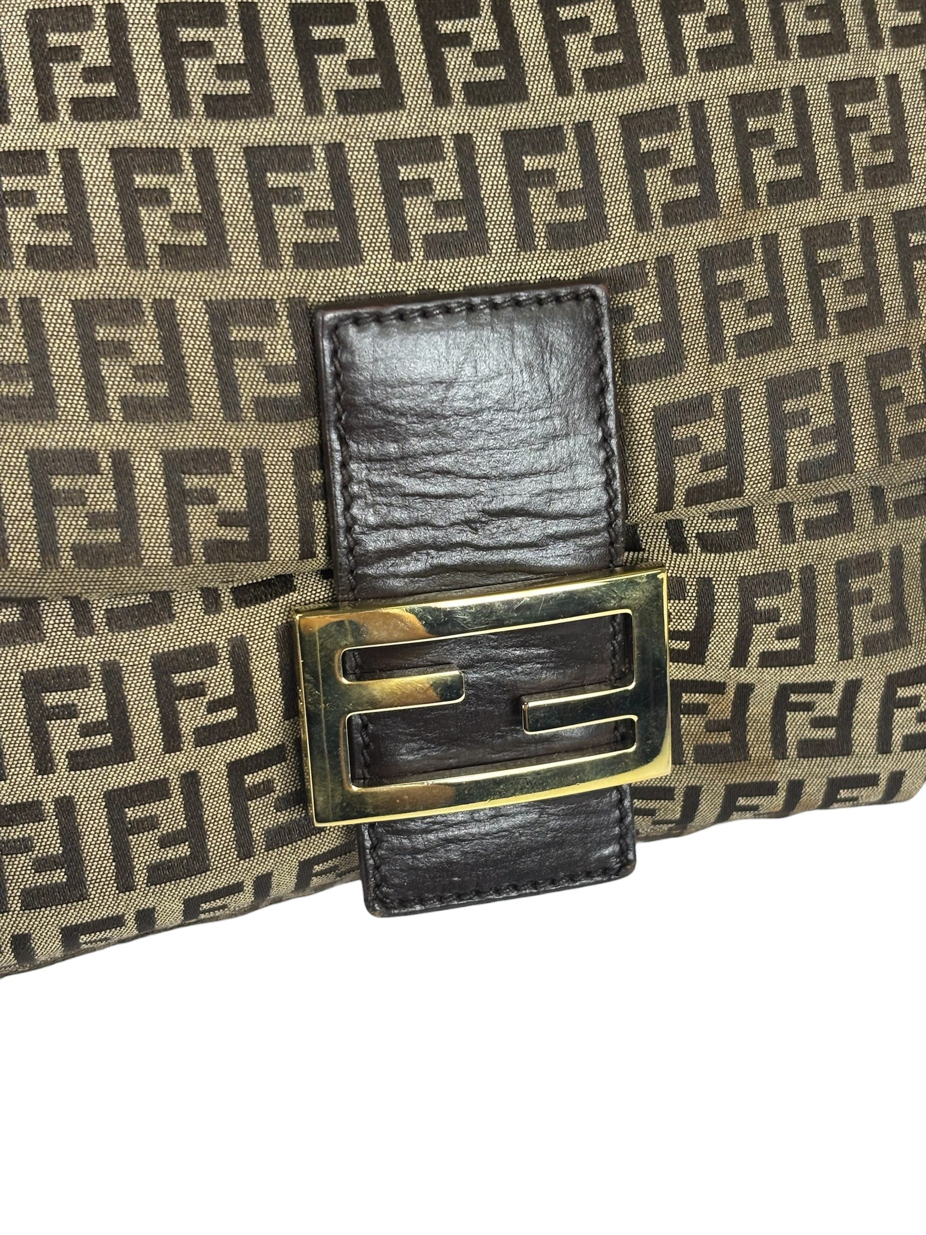 Fendi Brown Leather Trim Zucca Mamma Baguette