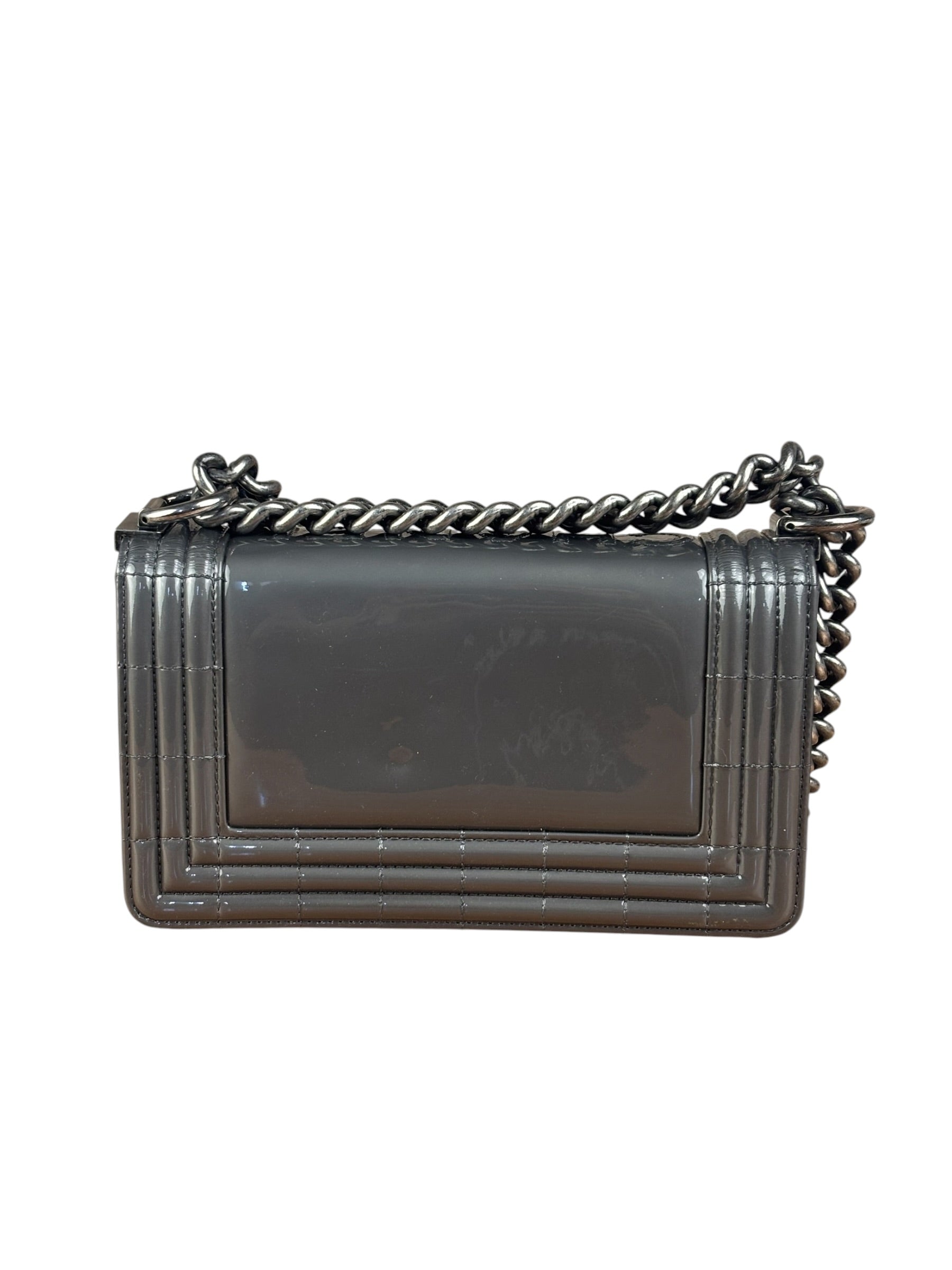 Chanel Gray Patent Leather Boy Flap Shoulder Bag