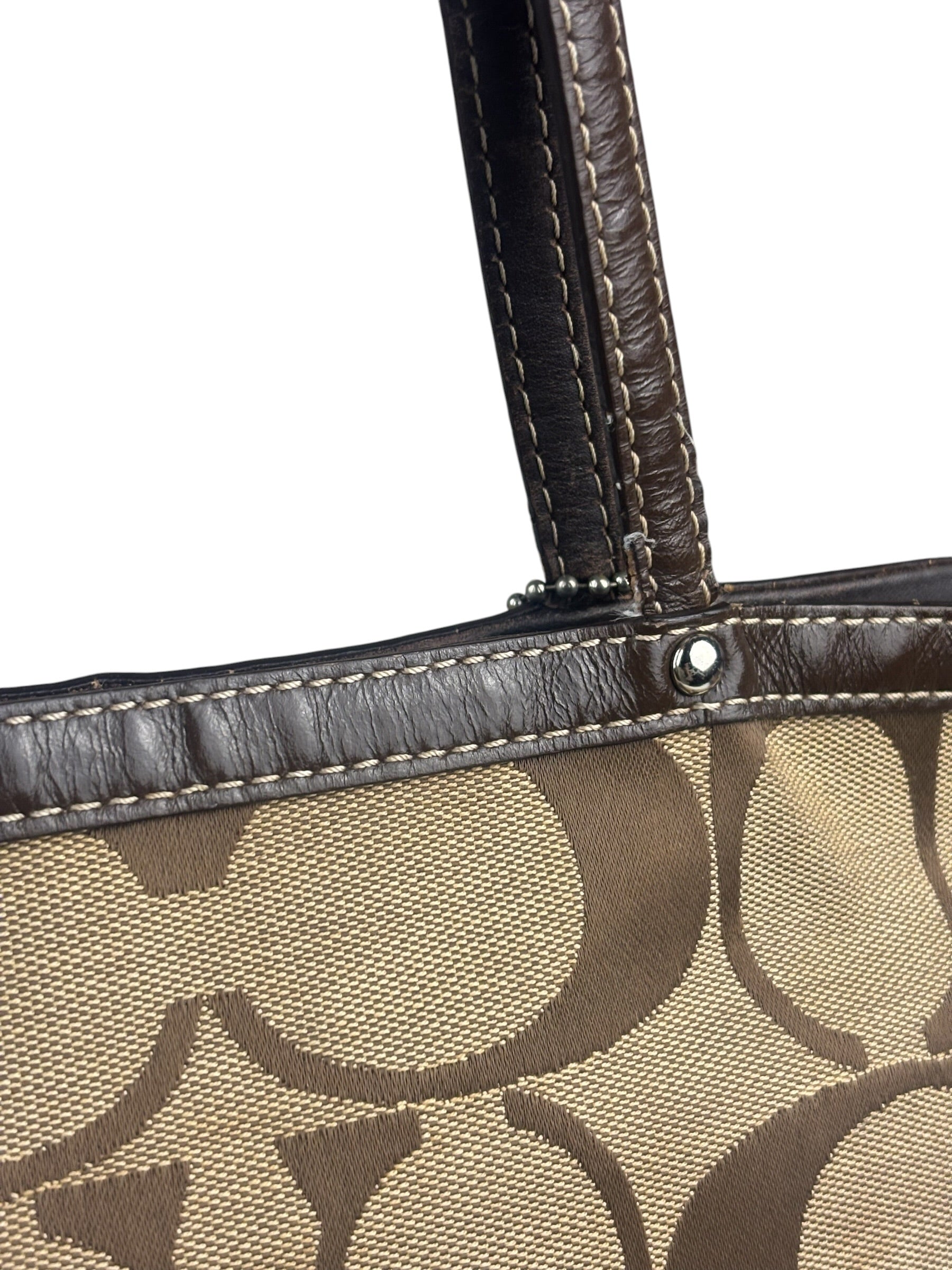 Coach Brown Leather Trim Signature Canvas Tote Bag