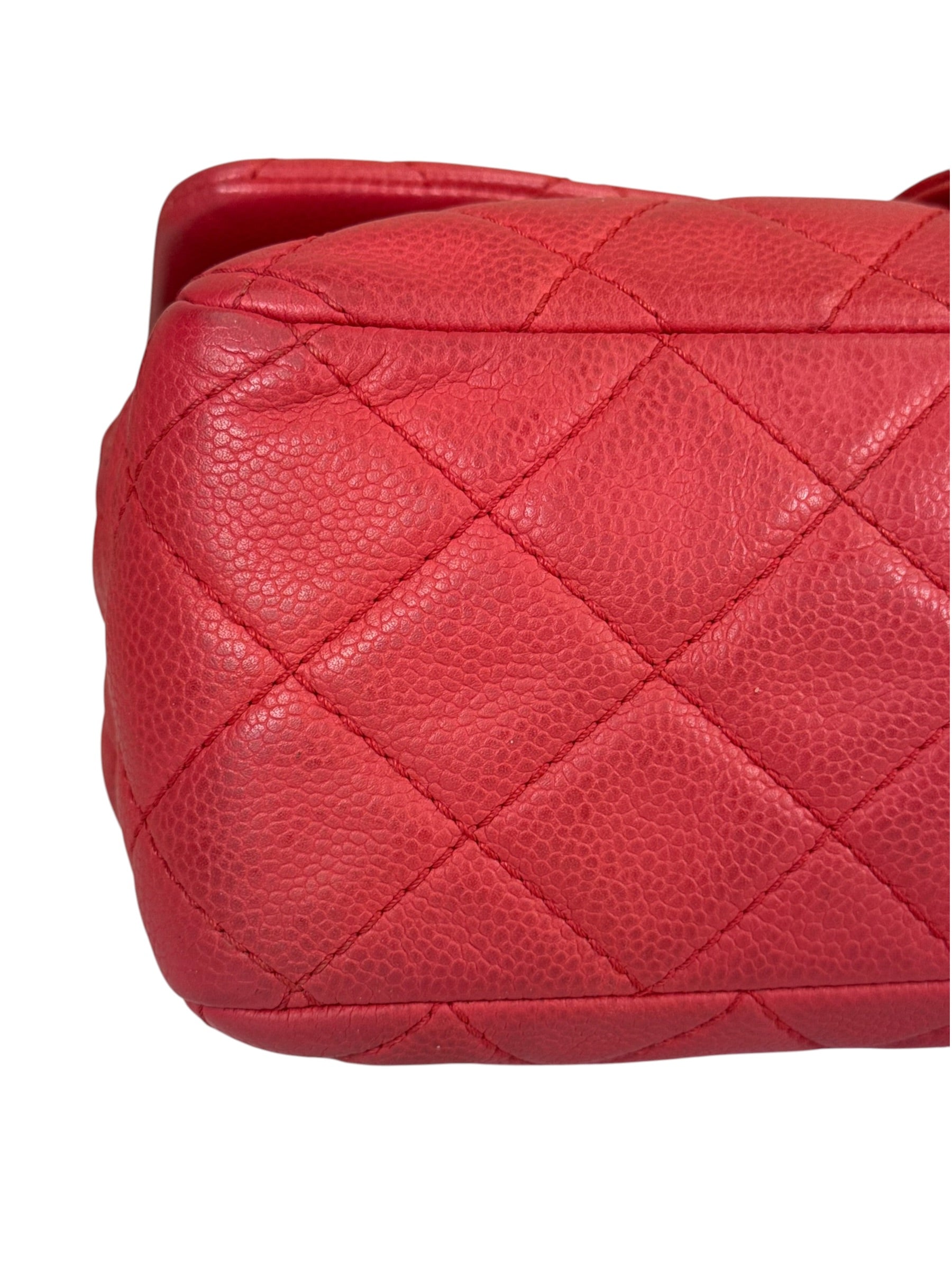 Chanel Red Quilted Caviar Leather Flap Bag 2008