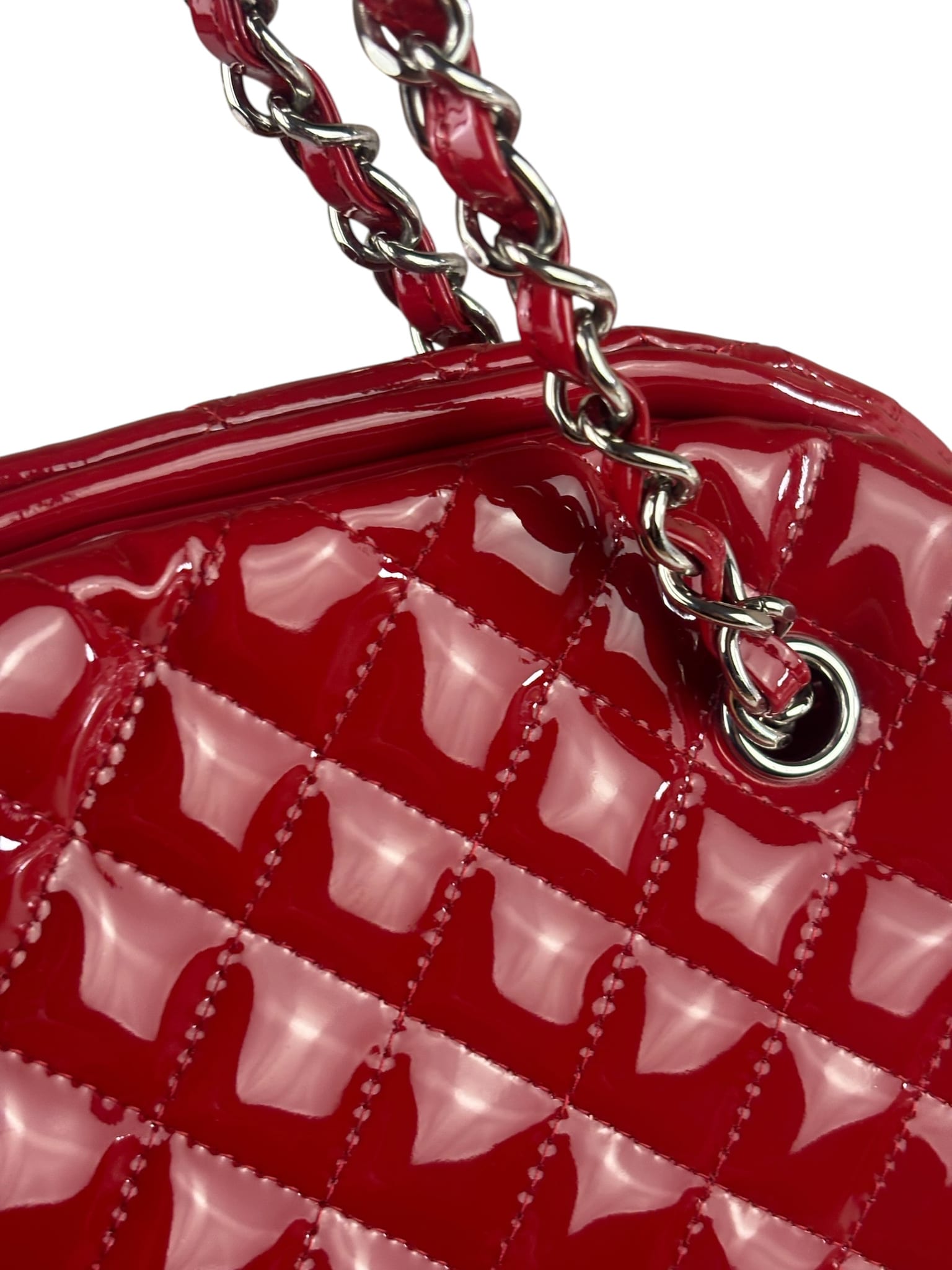 Chanel Red Patent Quilted Leather Large Just Mademoiselle Bowling Bag
