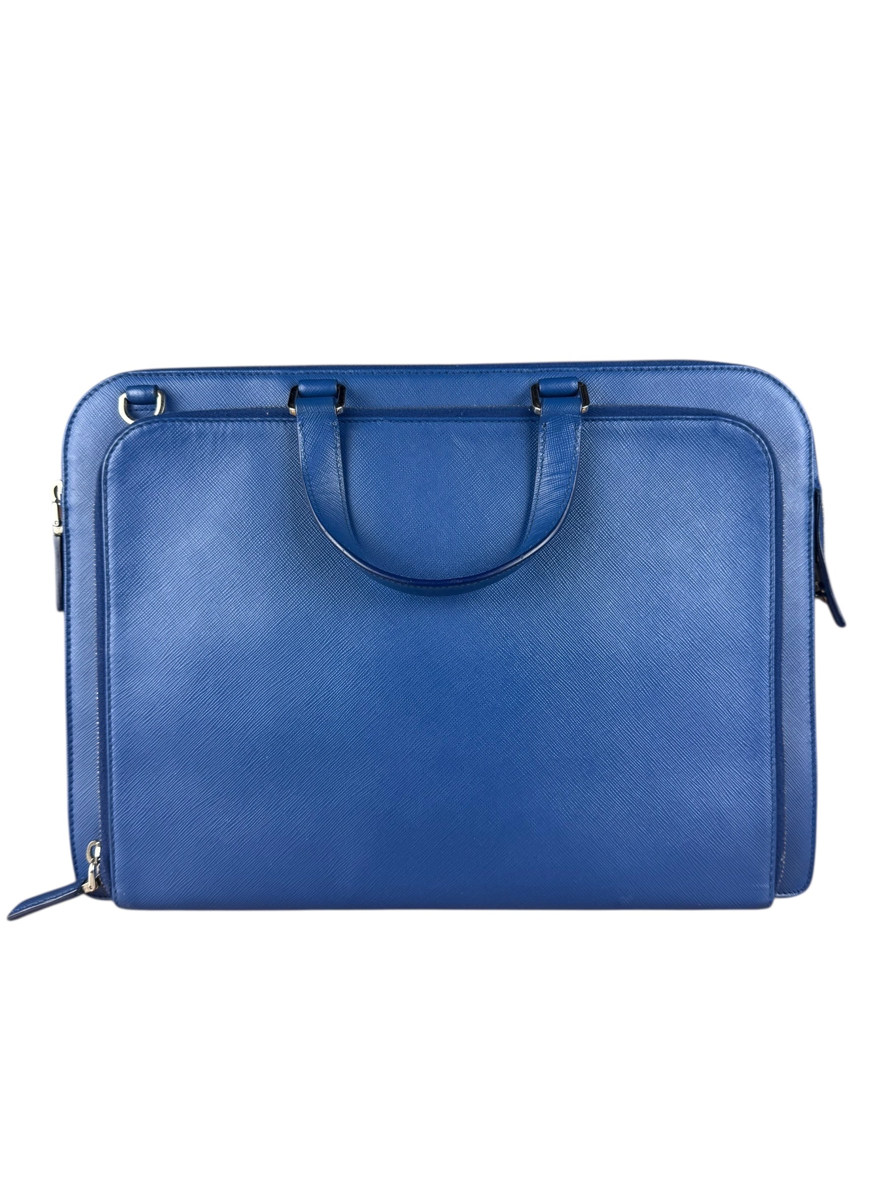 Prada Blue Saffiano Leather 2Way Briefcase Bag