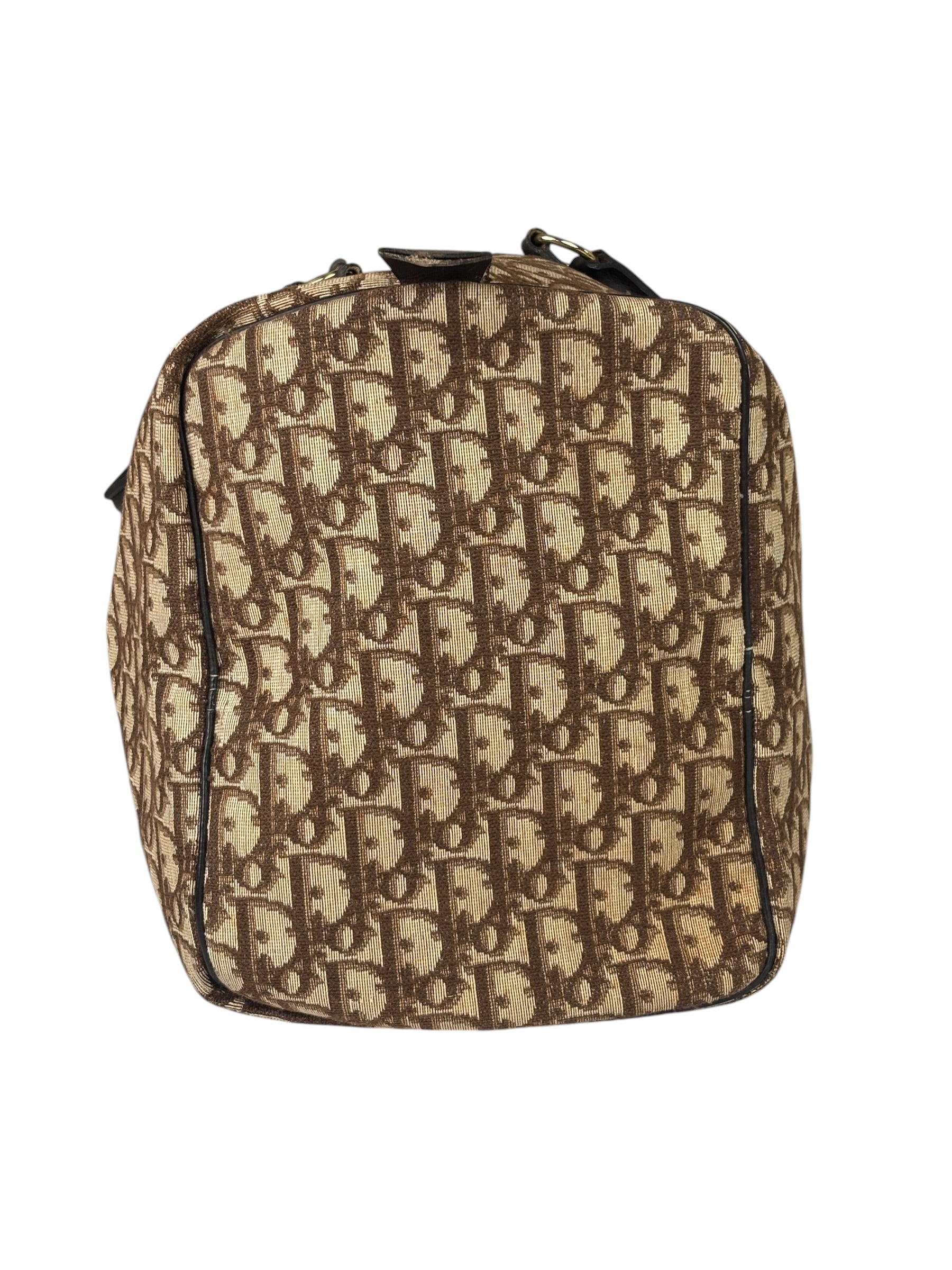 Christian Dior Brown Leather Trim Trotter Boston Bag