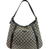 Gucci Black Leather Trim GG Supreme Hobo Bag